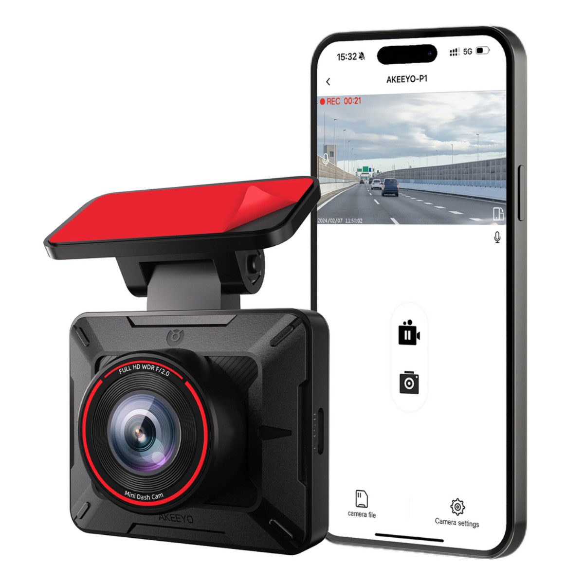 AKEEYO AKY-P1 Dashcam (Full HD, WLAN 2,4 GHz, Full HD Dashcam mit G Sensor und Loop Aufnahme für Sicherheit)