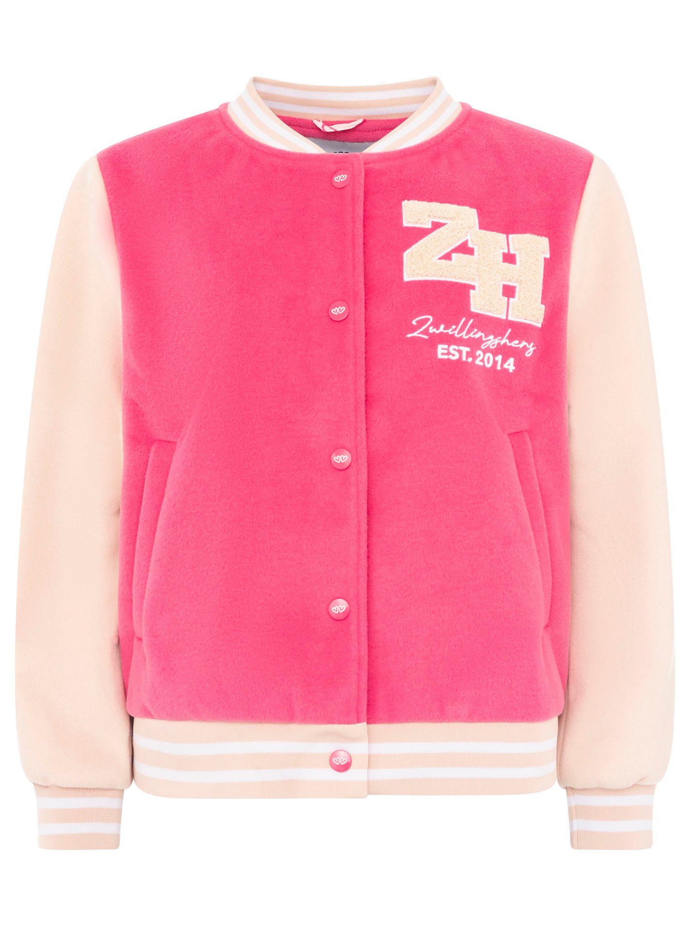 Zwillingsherz Bomberjacke „College Uni“ abgesetzte Ärmel, gestreifte Bündchen, Eingriffstaschen, Aufnäher – Bild 3 von 5