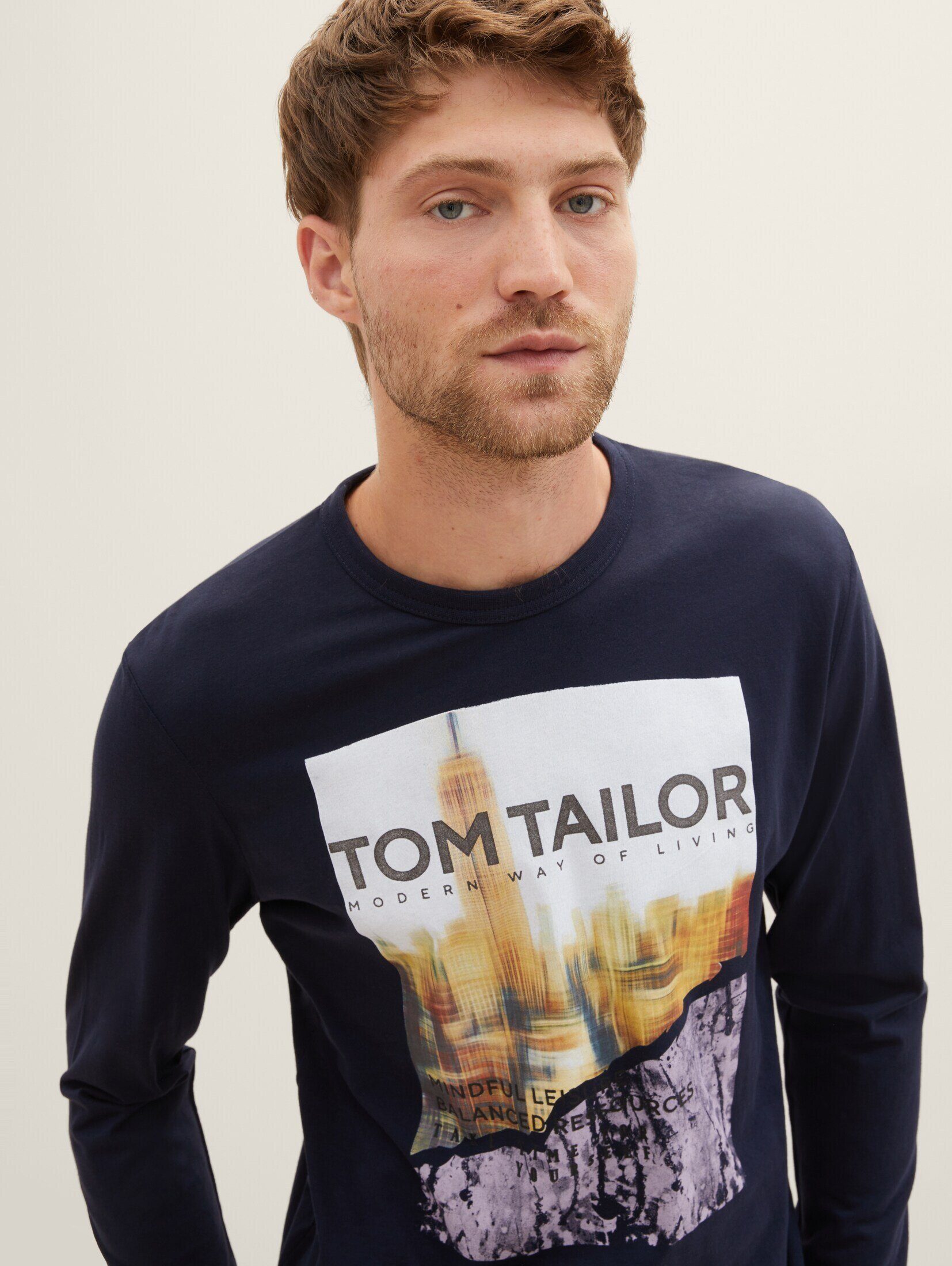 Langarmshirt T-Shirt mit Print sky blue TOM TAILOR captain