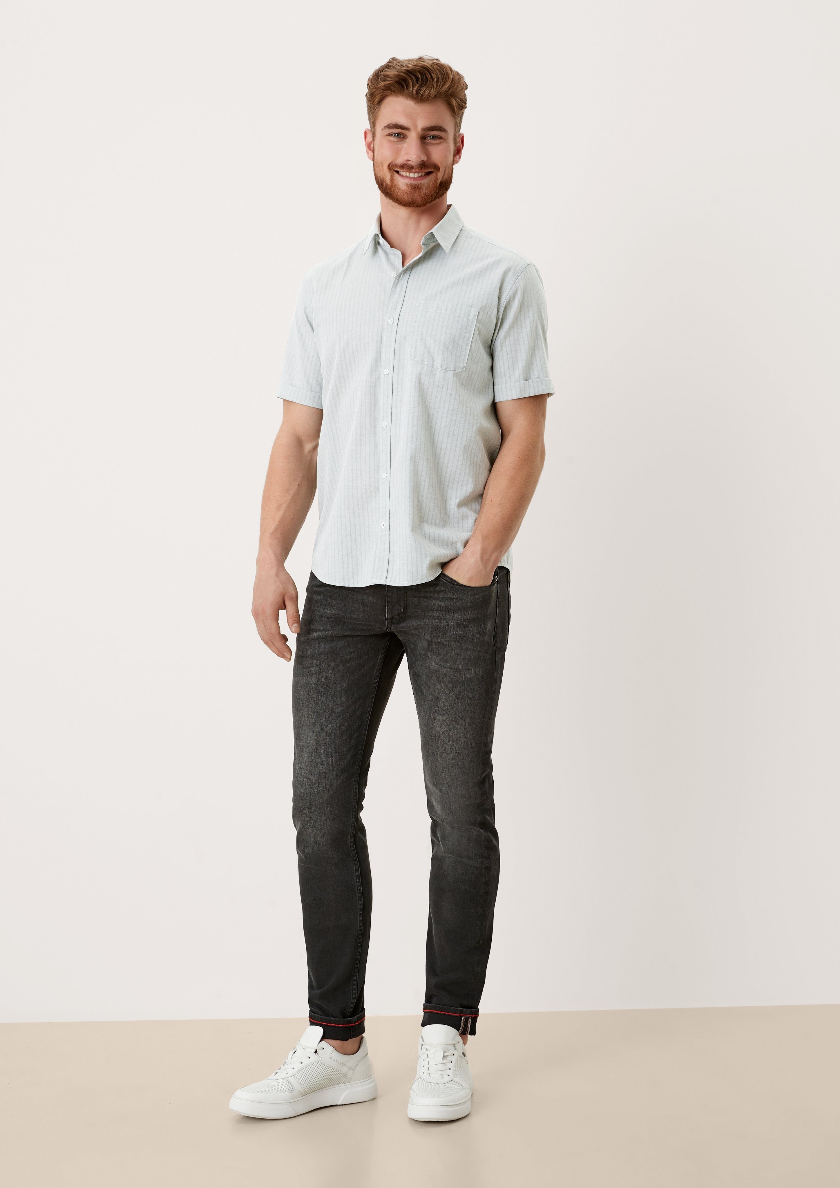 Herren Hemden s.Oliver Kurzarmhemd Regular: Kurzarmhemd aus Leinenmix