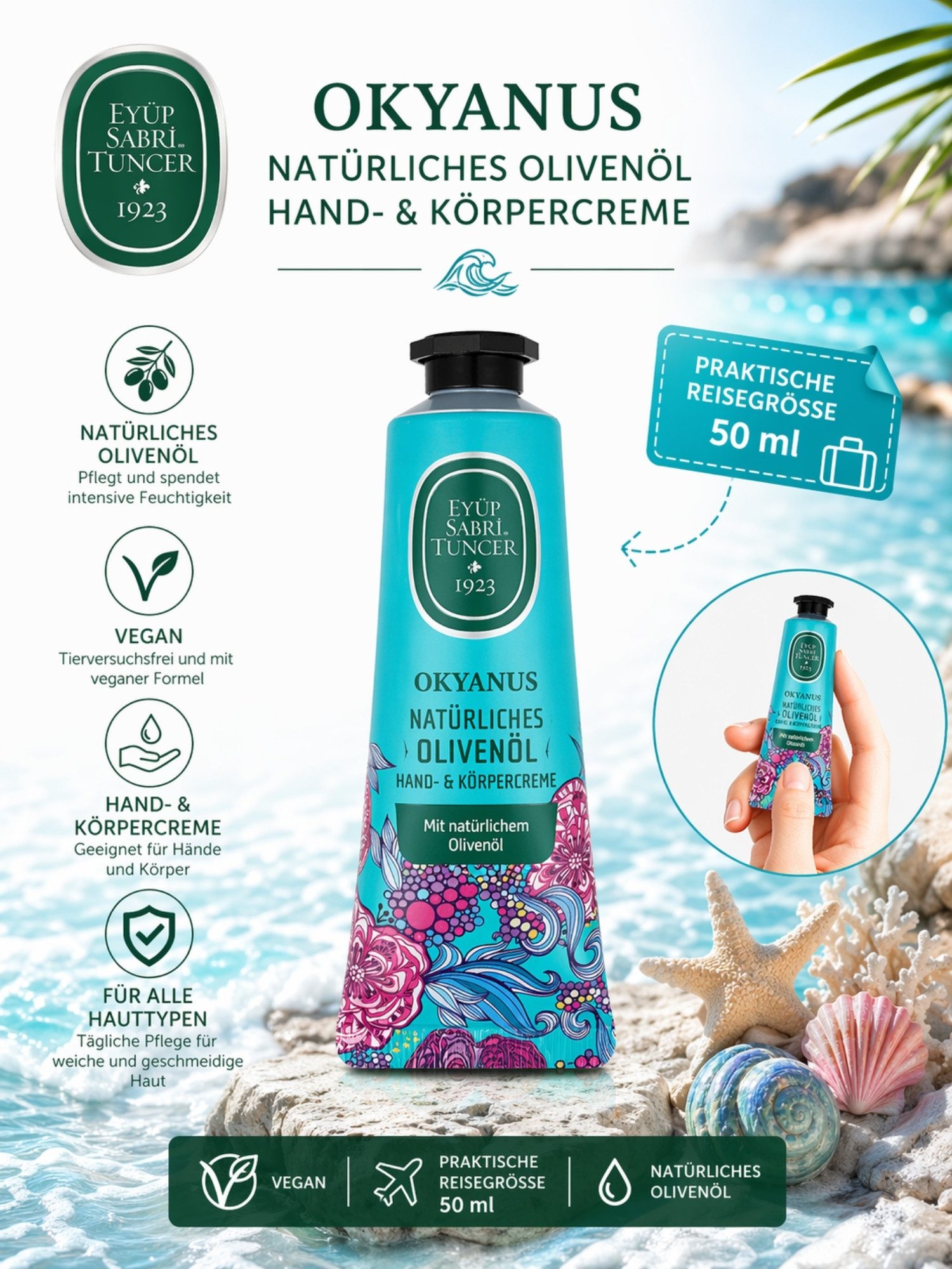 EYÜP SABRI TUNCER Handcreme Hand- & Körpercreme mit Olivenöl 50 ml verschiedene Düfte, Vegan, Vegan, mit Olivenöl, verschiedene Duftvarianten
