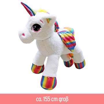 BEMIRO Tierkuscheltier Einhorn Kuscheltier XXL Regenbogen mit Flügeln - ca. 155 cm