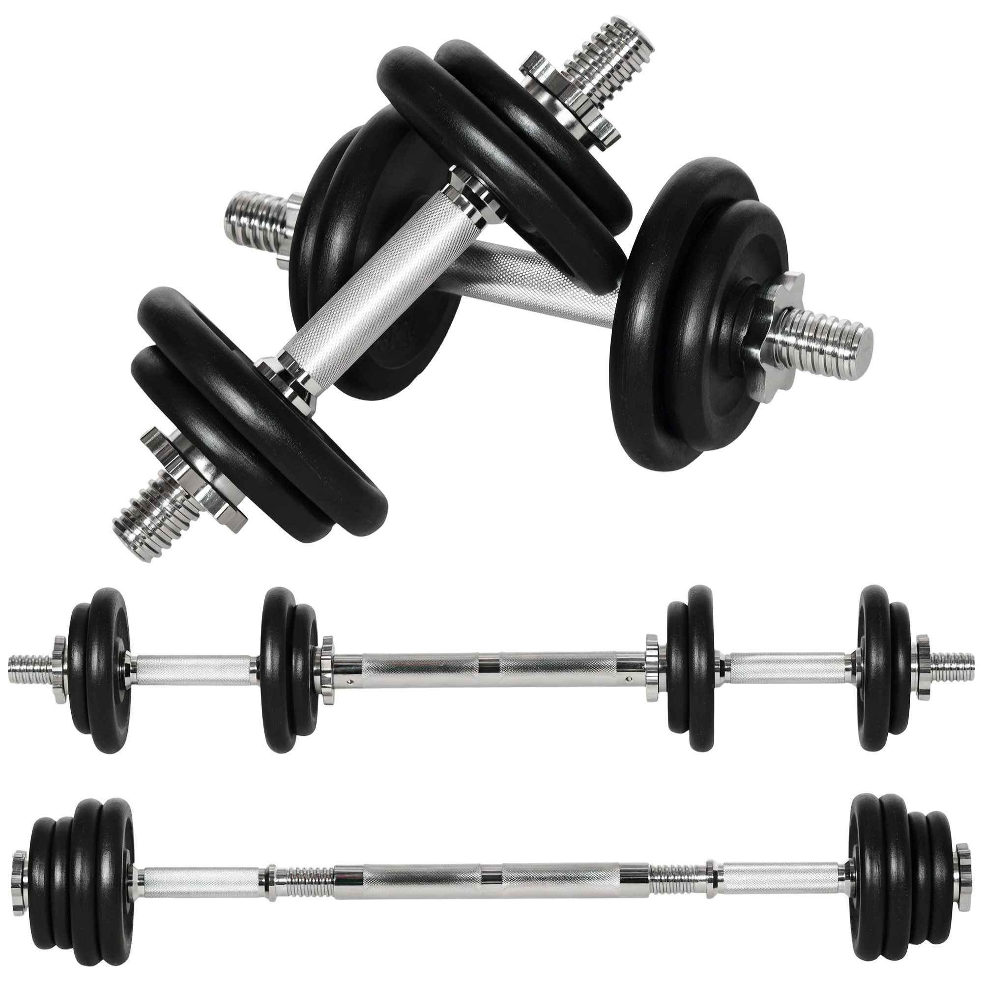 HOMCOM Hantel-Set verstellbare Dumbbellset Kurzhantel & Langhantel, (Dumbbell, Krafttraining und Gewichtheben), Schwarz Metall