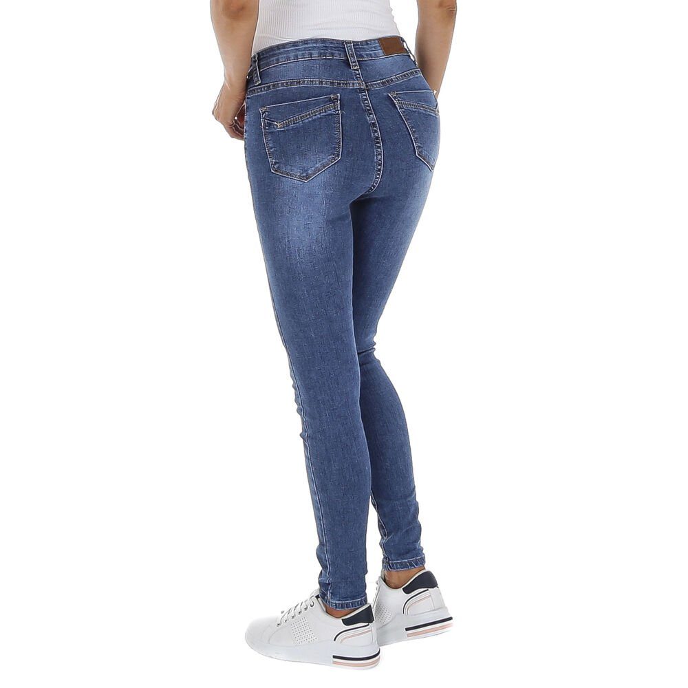 Damen Jeans Ital-Design High-waist-Jeans Damen Freizeit Used-Look Stretch High Waist Jeans in Blau