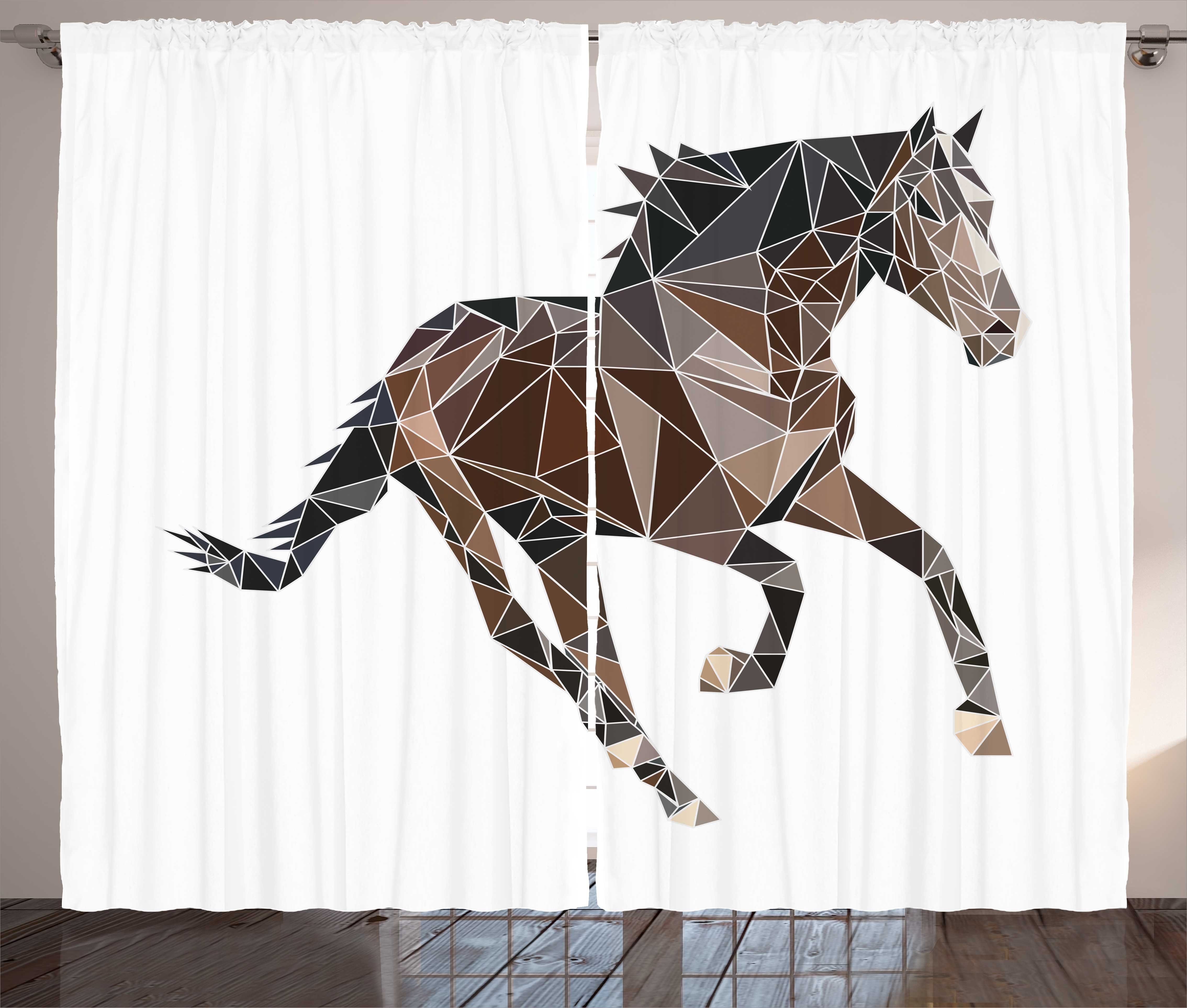 Gardine Schlafzimmer Kräuselband Vorhang mit Schlaufen und Haken, Abakuhaus, Polygonen Brown Tones Triangle Pferd