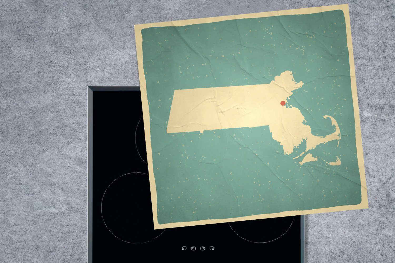 im Massachusetts, Eine Vinyl, cm, MuchoWow tlg), für Arbeitsplatte 78x78 (1 Ceranfeldabdeckung, von Illustration Bundesstaat Boston Herdblende-/Abdeckplatte küche