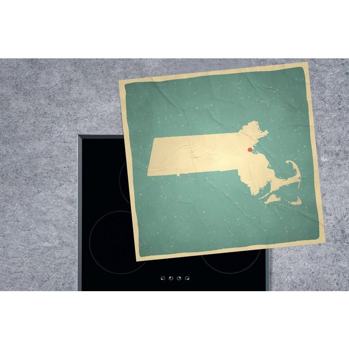 MuchoWow Herdblende-/Abdeckplatte Eine Illustration von Boston im Bundesstaat Massachusetts Vinyl (1 tlg) Ceranfeldabdeckung Arbeitsplatte für küche JN11774