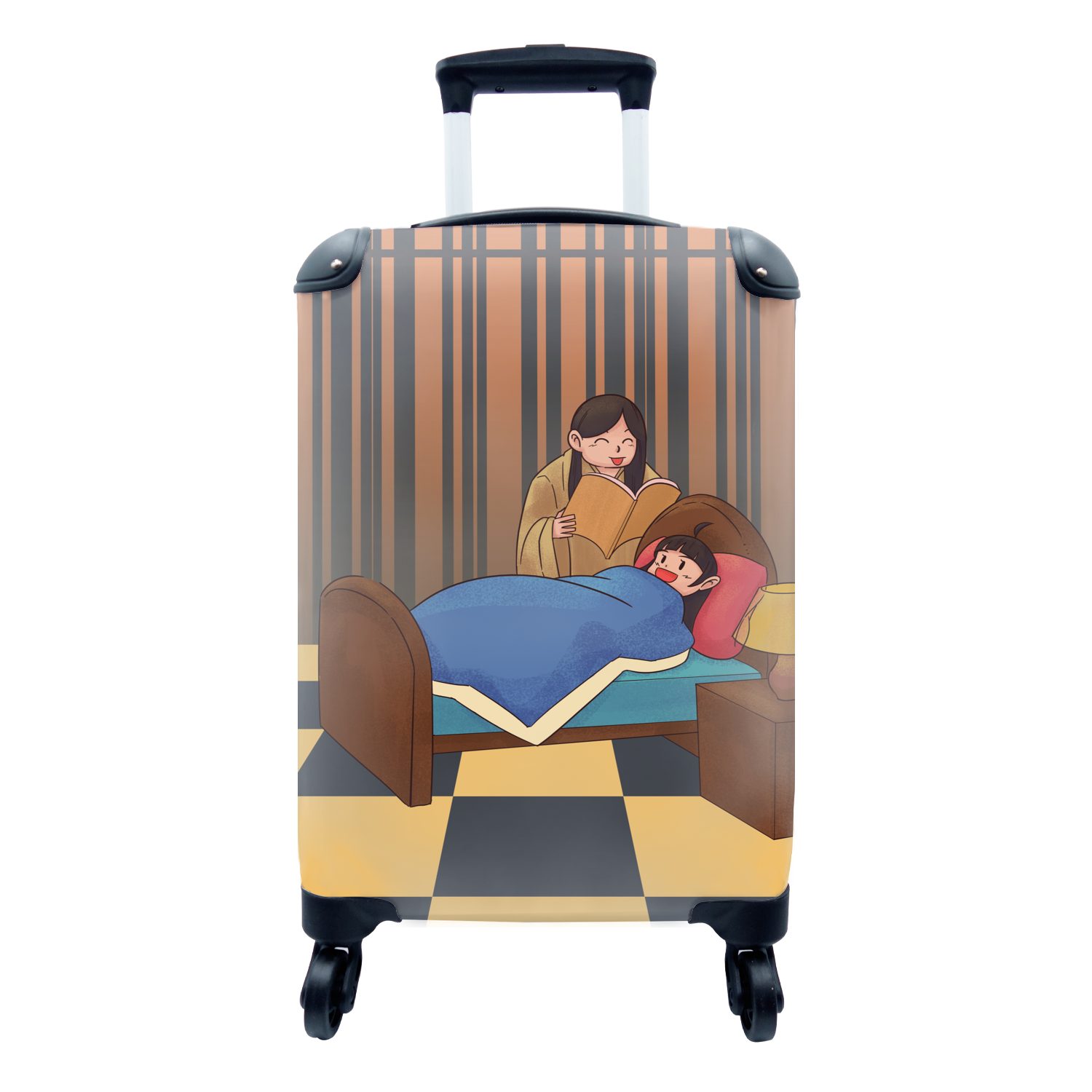 MuchoWow Handgepäckkoffer Illustration zum Muttertag zum Vorlesen, 4 Rollen, Reisetasche mit rollen, Handgepäck für Ferien, Trolley, Reisekoffer