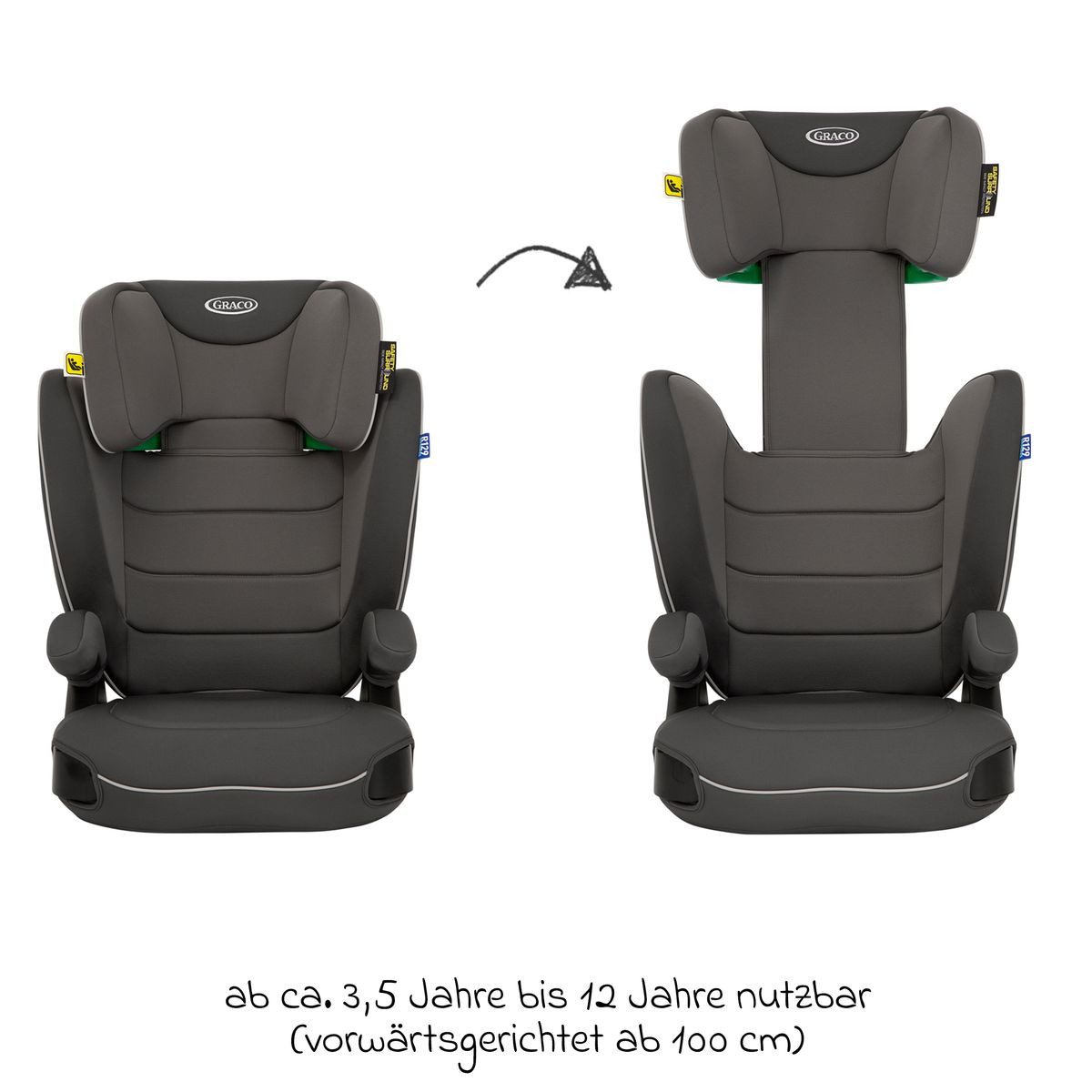 Graco Autokindersitz Logico L i-Size - Iron, Kinder Autositz ab 3,5 - 12 Jahre (100 cm -150 cm) mit Getränkehalter