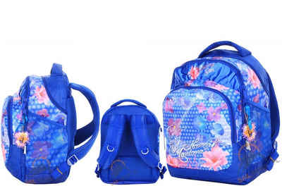 PASO Schulrucksack blau mit Blumen