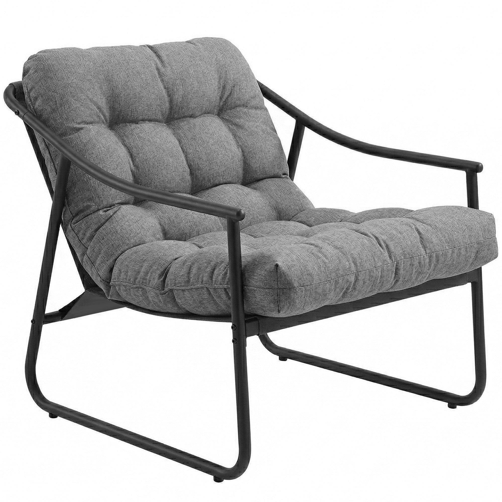 Outsunny Gartensofa Gartensessel mit abnehmbarem Sitzkissen Armlehne, Gartenstuhl 1 Teile, bis 120 kg belastbar, für Garten, Balkon, Dunkelgrau