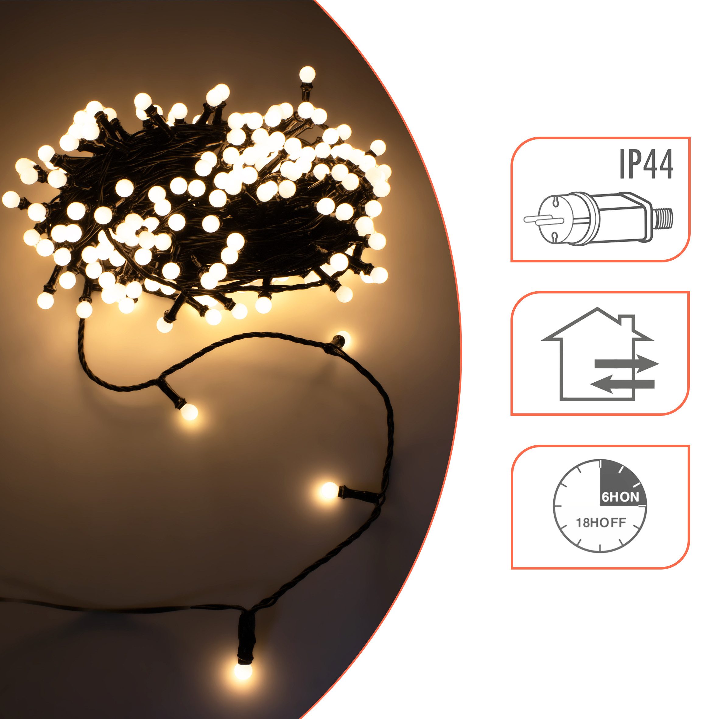 Spetebo LED-Lichterkette für Außen mit 200 mini Kugeln - 20 m -, 200-flammig, mit Dimmer und Timer