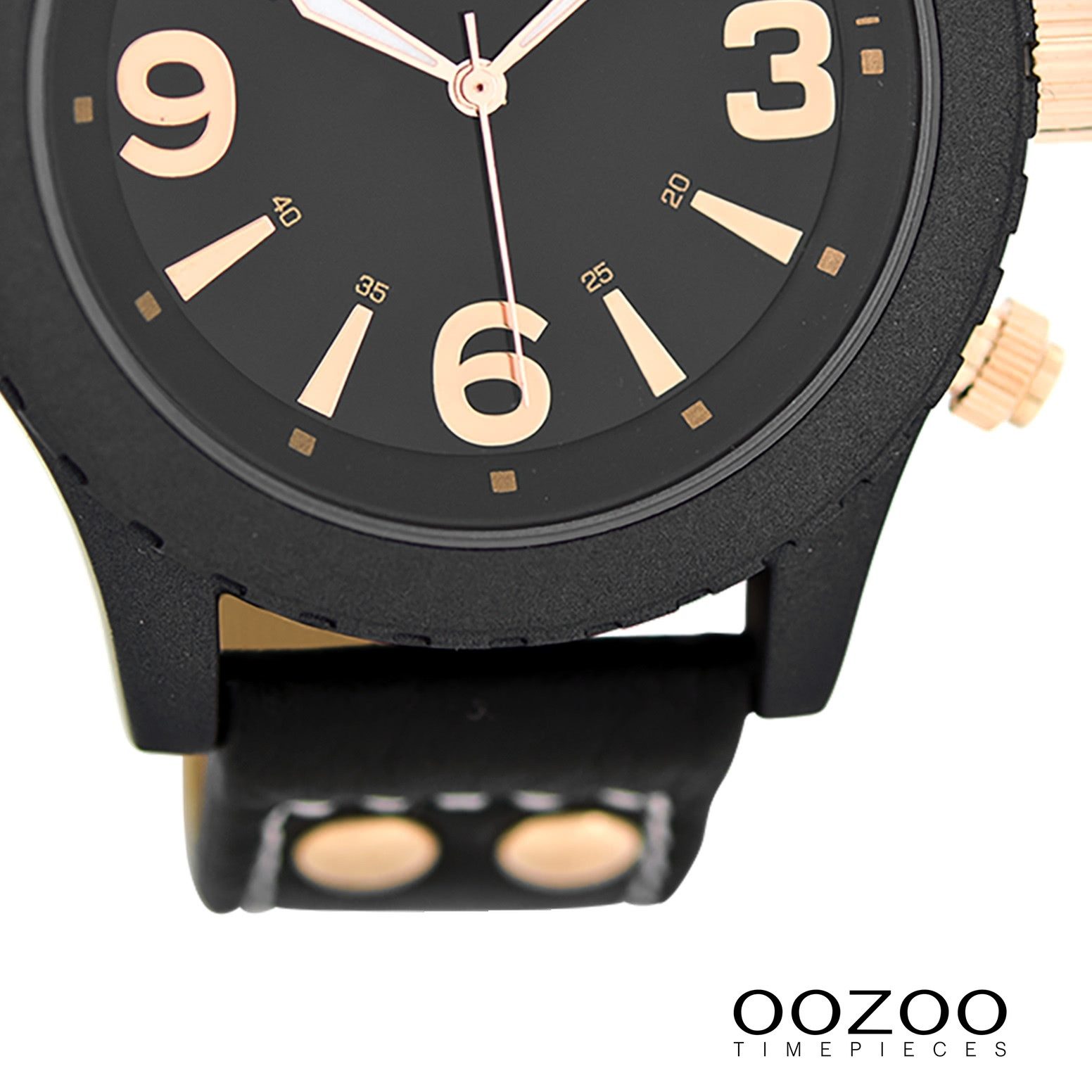 OOZOO Quarzuhr Oozoo Herren Armbanduhr schwarz Analog, (Analoguhr), Herrenuhr rund, groß (ca. 45mm) Lederarmband, Elegant-Style