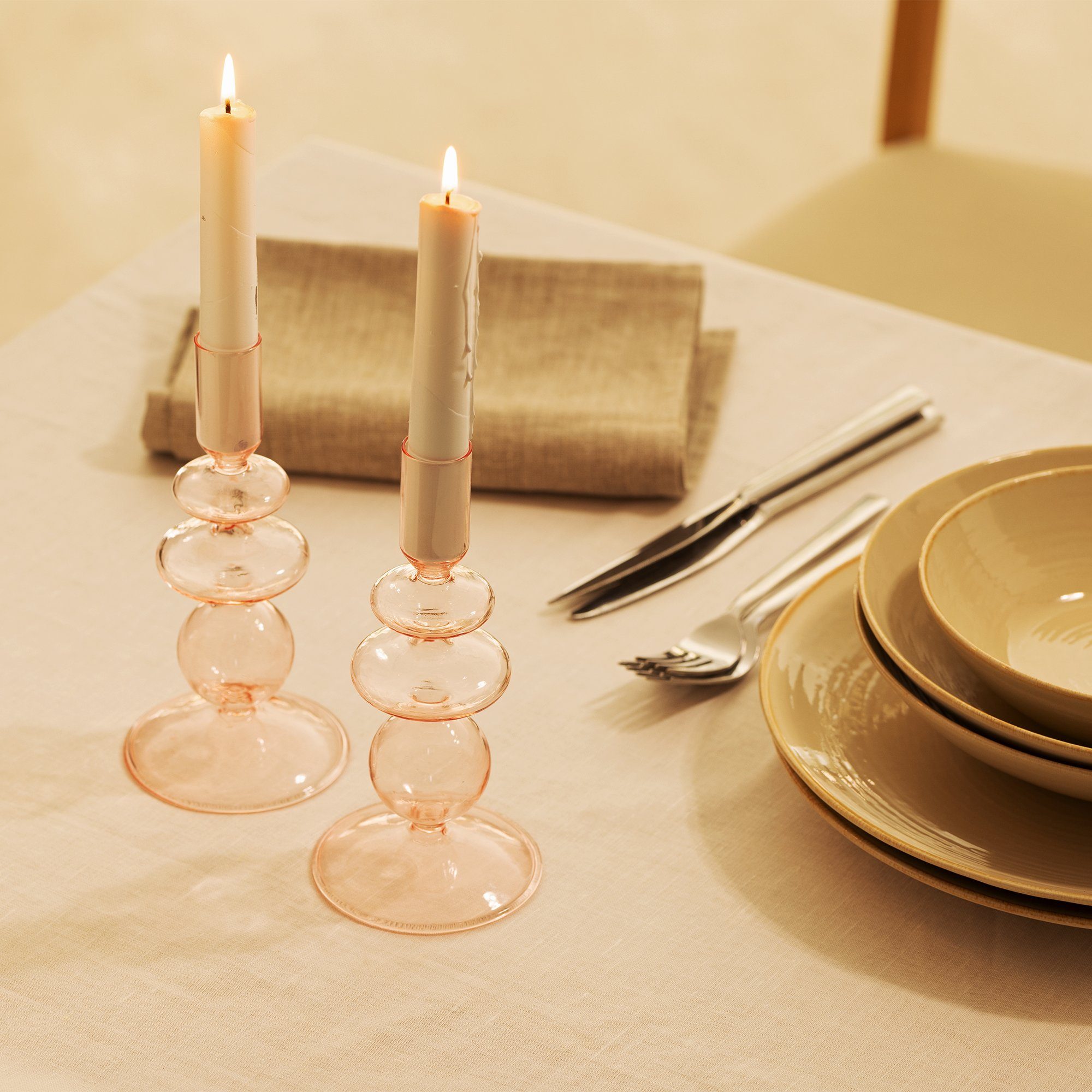 Navaris Kerzenständer 2x Glas-Kerzenhalter für - Stabkerzen Kerzenständer Glas Stabkerzen Rosa