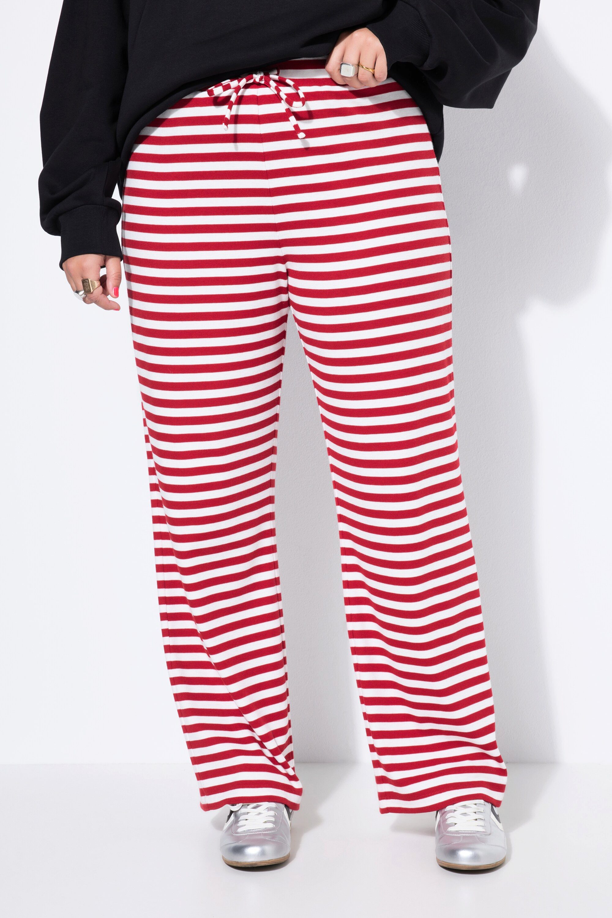 Studio Untold Schlupfhose Ringel Hose Wide Legs Normal Waist Rippjersey