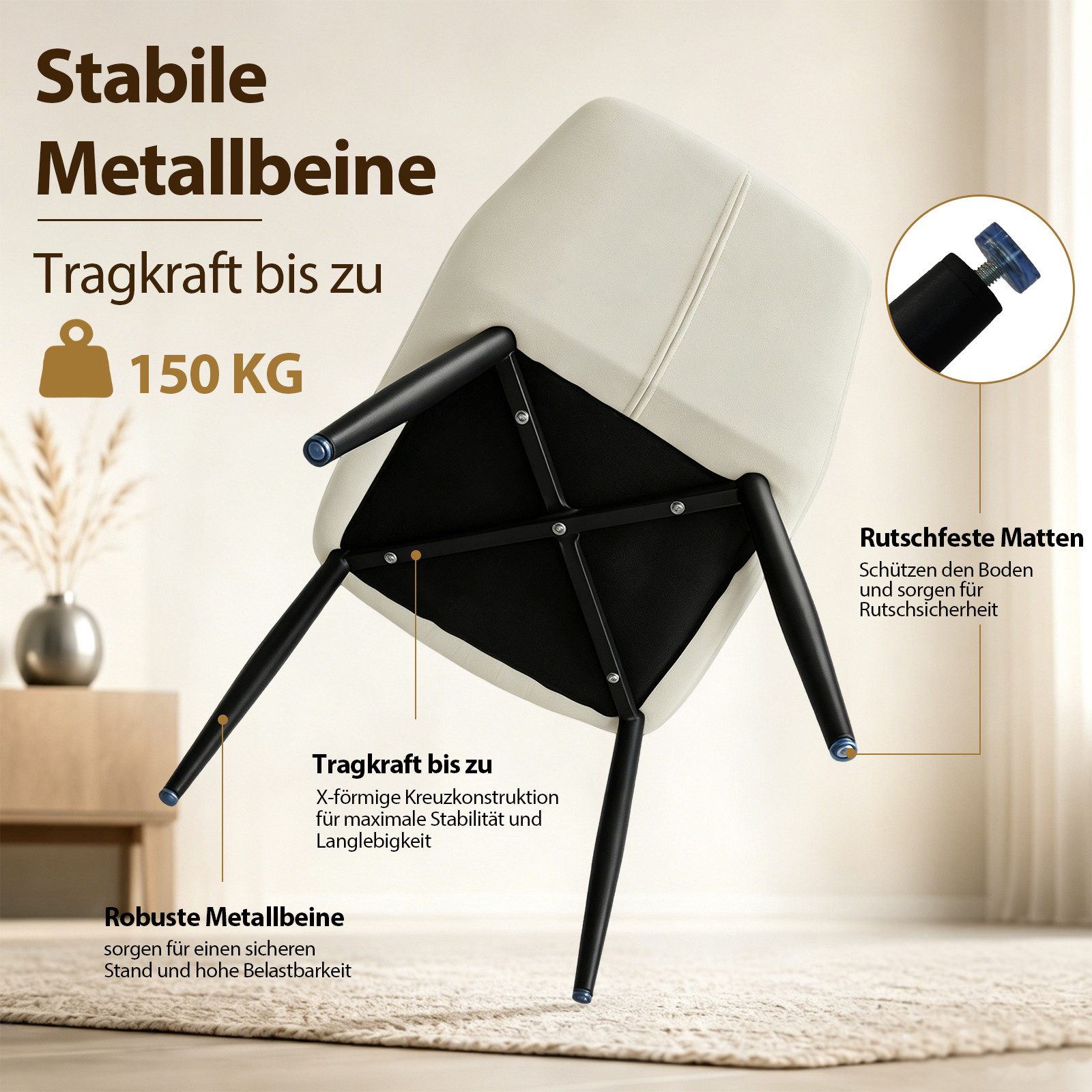 Hoolamyie Esszimmerstuhl Stuhlset – Polsterstuhl aus Samt mit Armlehnen, stabile Metallbeine (2 St), Samt-Polsterstühle, 7,5 cm Polsterung, bis 150 kg belastbar