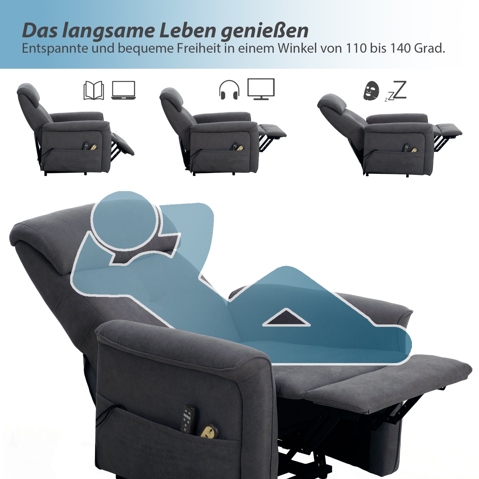 HomeGuru Massagesessel Elektrische Aufstehhilfe,Massagesessel,Liegefunktion,Vibration,Heizung (1-St., Packung), mit Relaxfunktion – Bild 4 von 5