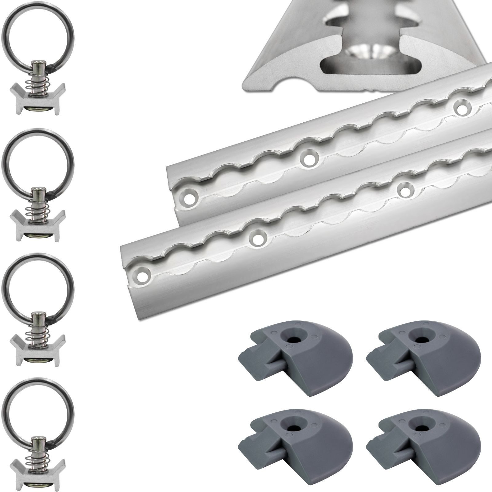 solidpro Spanngurt Airlineschiene 2 0,5 Meter halbrund silber + 4 Ösen & 4 Endkappen (Set, 2-St., mit 4 Zurrösen & 4 Endkappen)