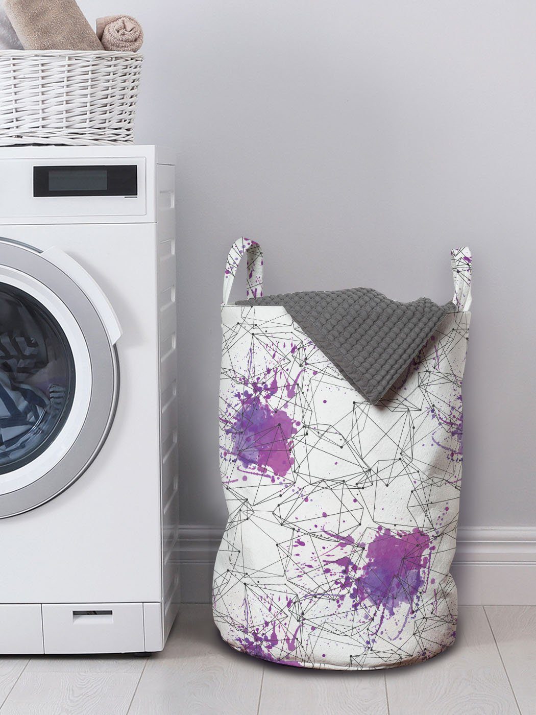 Abakuhaus Wäschesäckchen Wäschekorb mit Griffen Waschsalons, Polygonen Modern Kordelzugverschluss für Geometrisch