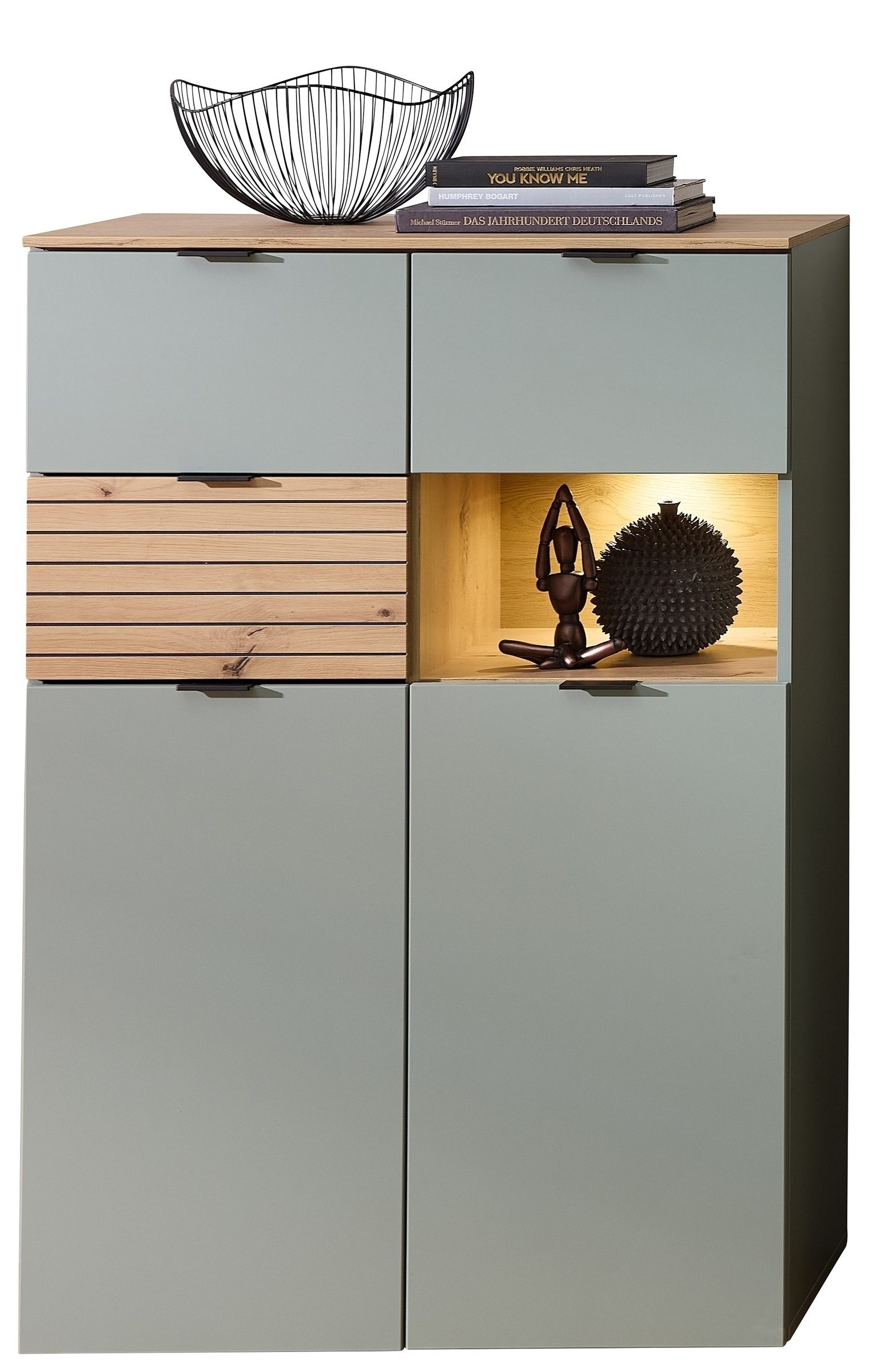Innostyle Highboard Ina, in Grün, Holzwerkstoff - 84x125x45cm (BxHxT)
