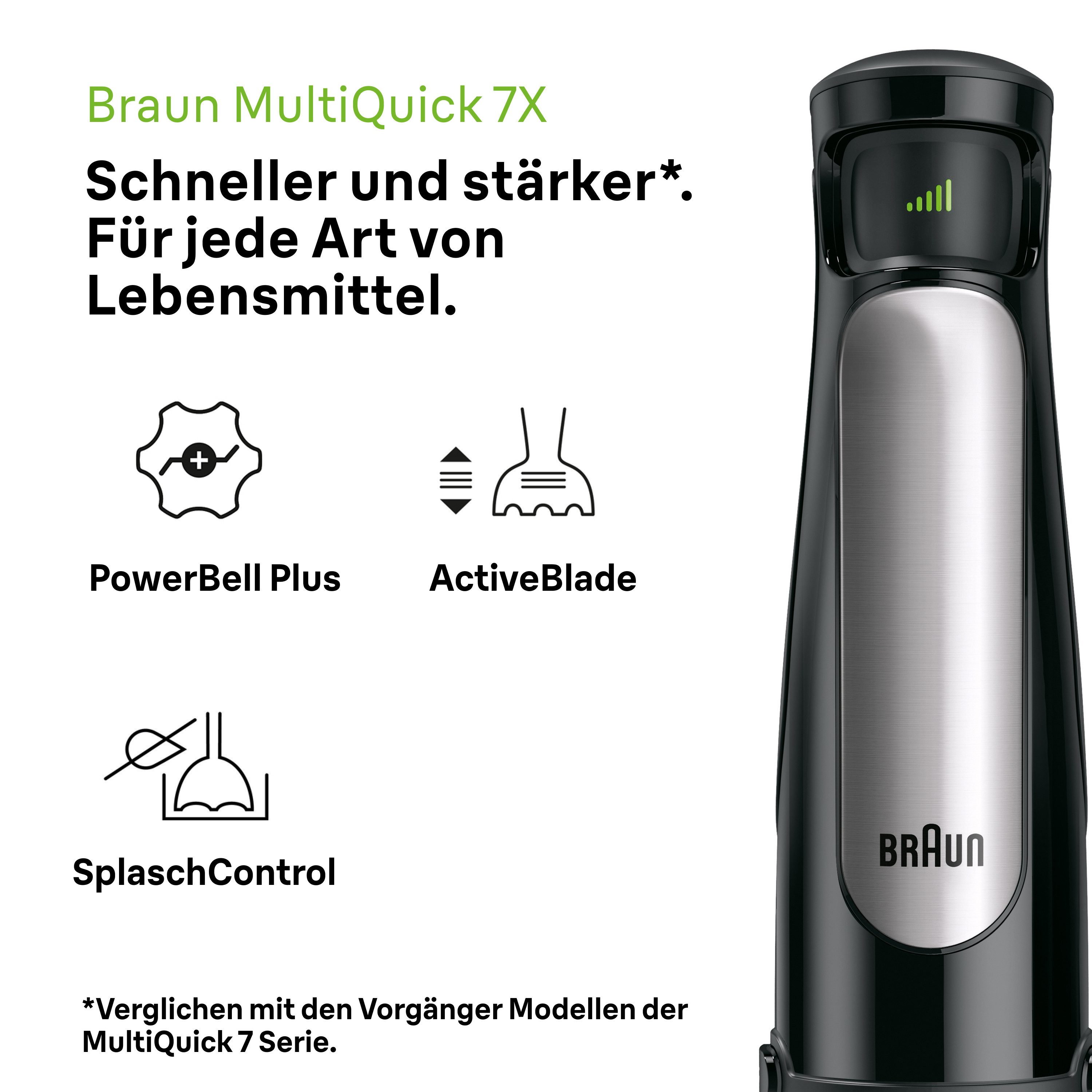Braun Stabmixer MultiQuick 7 MQ 7035X - 1000W, Stufenlosregulierbar, Dynamische Klinge, 1000 W, Spritzschutz, Extra Mahlklinge, 500 ml Zerkleinerer, Schneebesen