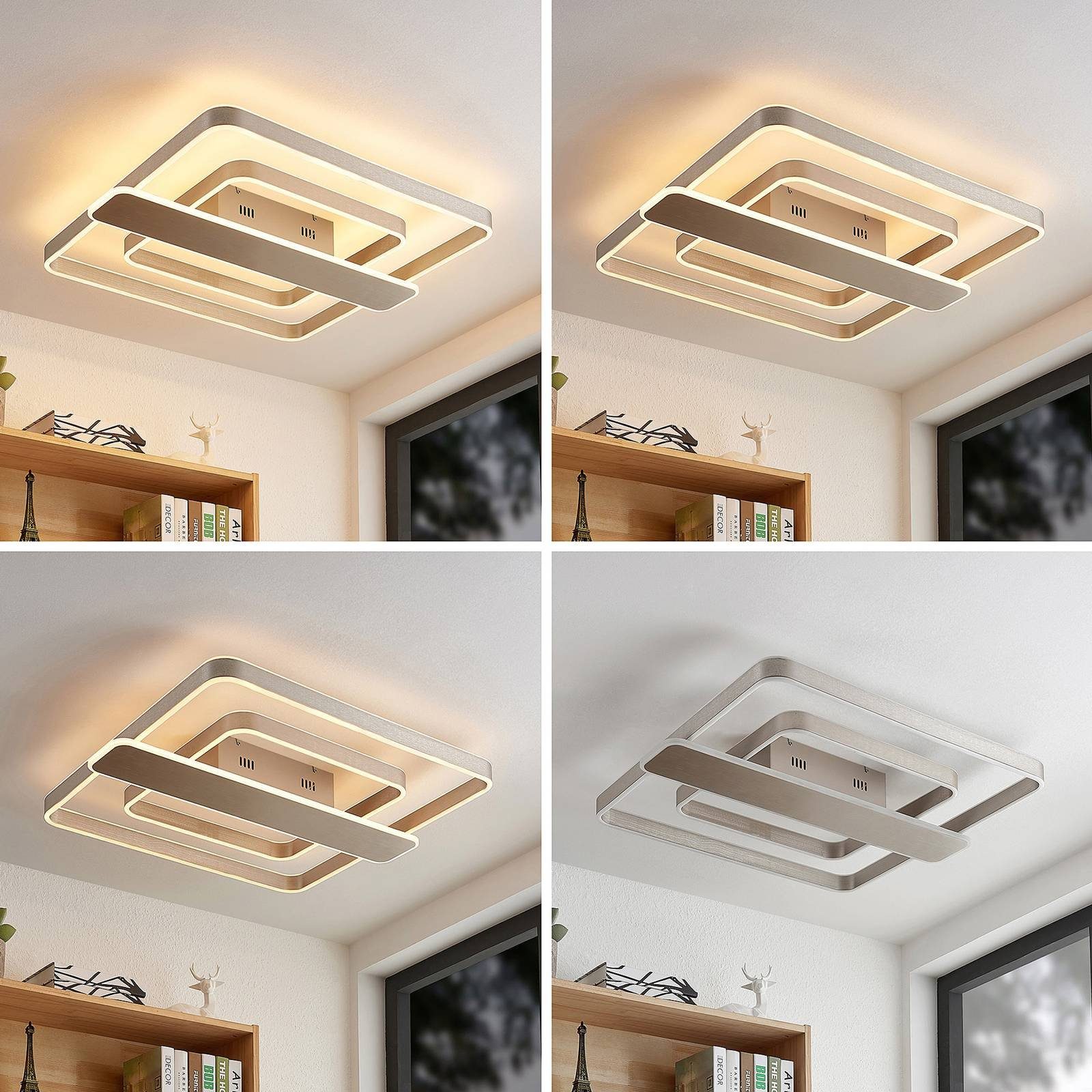 Lucande LED Deckenleuchte Linetti, dimmbar, LED-Leuchtmittel fest verbaut, warmweiß, Modern, Aluminium, Eisen, Silikon, nickel, 1 flammig, inkl.