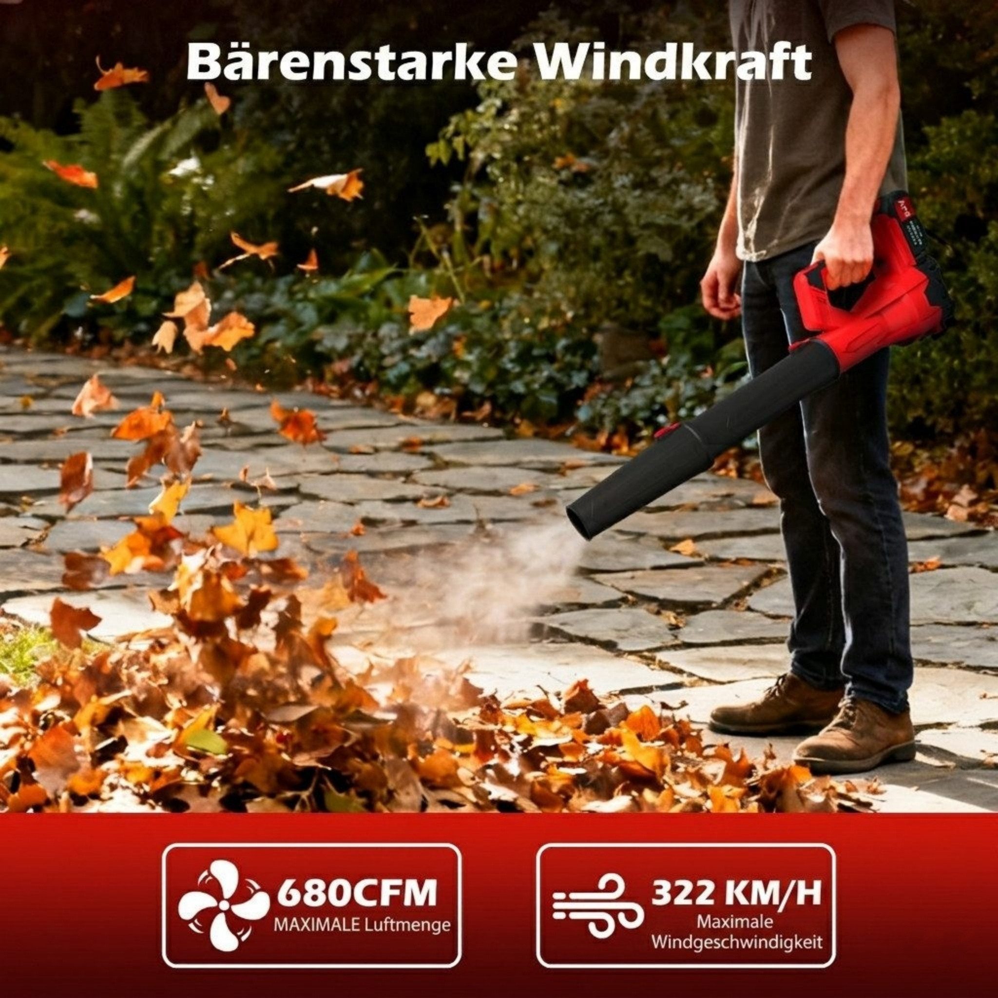 Blossom Akku-Laubbläser akku-gebläse Elektrischer Laubbläser mit 2x21V 2.0Ah Akkus, 320 km/h, (21V Kabelloser Ergonomischer Griff), Gartenlaubbläser Turbo Gebläse Handgebläse für Garten Terrasse