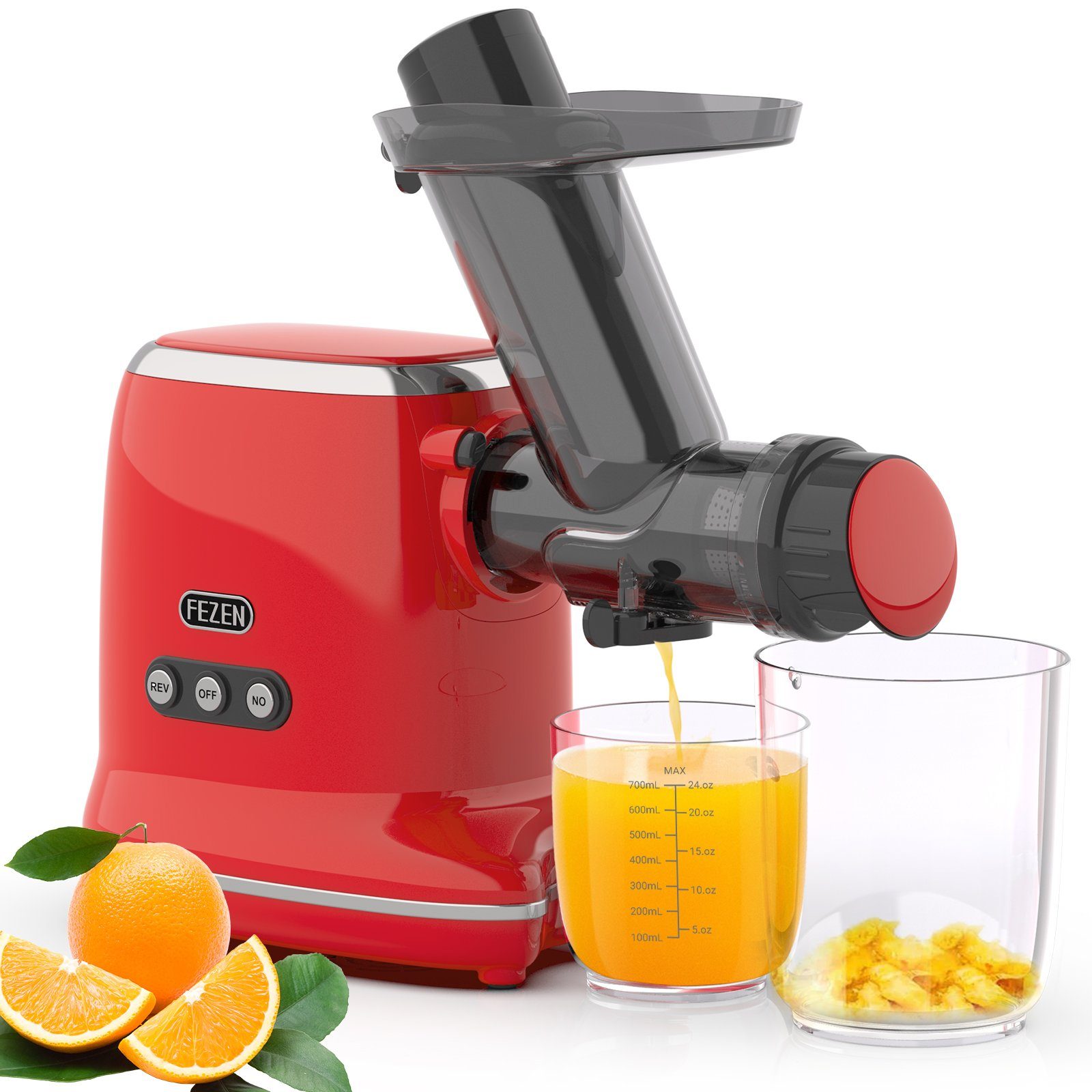 FEZEN Slow Juicer Entsafter für Obst und Gemüse, 7/8stufige Spiralmühlen, 2 Geschwindigkeiten