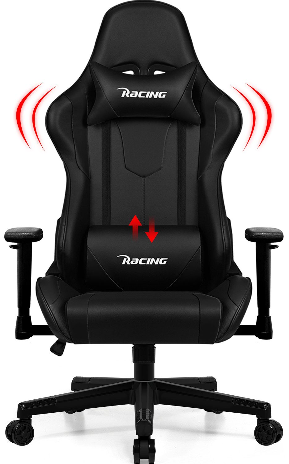 Homimaster Gaming-Stuhl Gaming Stuhl, Ergonomischer Bürostuhl,Gaming Chair mit Wippfunktion (Mit verstellbarem Lendenkissen, Kopfstütze und Armlehnen, gepolsterter Gamer Stuhl), Schreibstuhl Höhenverstellbar, 150kg Belastbar