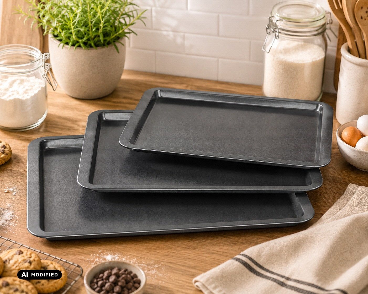 Urban Living Backblech Chef Traiteur 3er-Set: Backblech flache Backbleche Backofenblech, (Backblechset Backbleche / Backofenbleche in Anthrazit/Schwarz, 3-St.,  – Bild 2 von 5