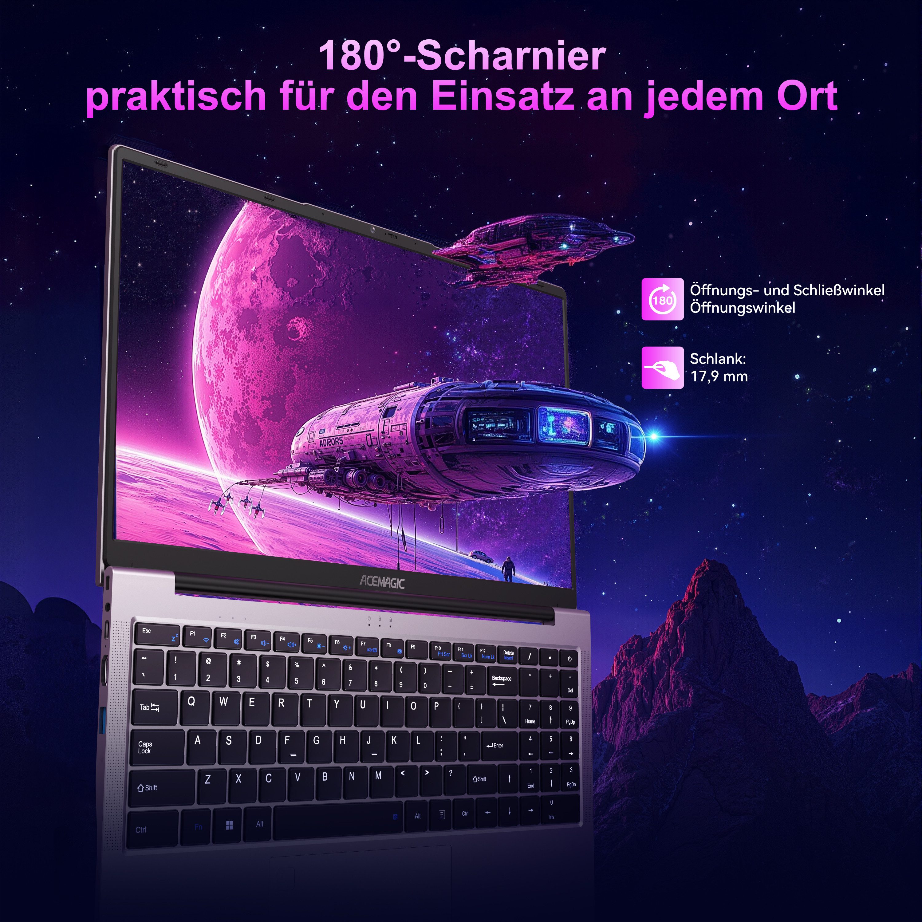ACEMAGIC 15.6" Laptop AMD Ryzen 5 7430U 16GB RAM 512GB SSD, Windows 11 Pro Notebook (35,74 cm/15.6 Zoll, AMD AMD Ryzen 5 7430U, AMD Radeon Graphics, 16 GB, 512 GB SSD, 180° Drehung,Tastatur mit Nummern,Touchpad,Deutsche Tastaturabdeckung)