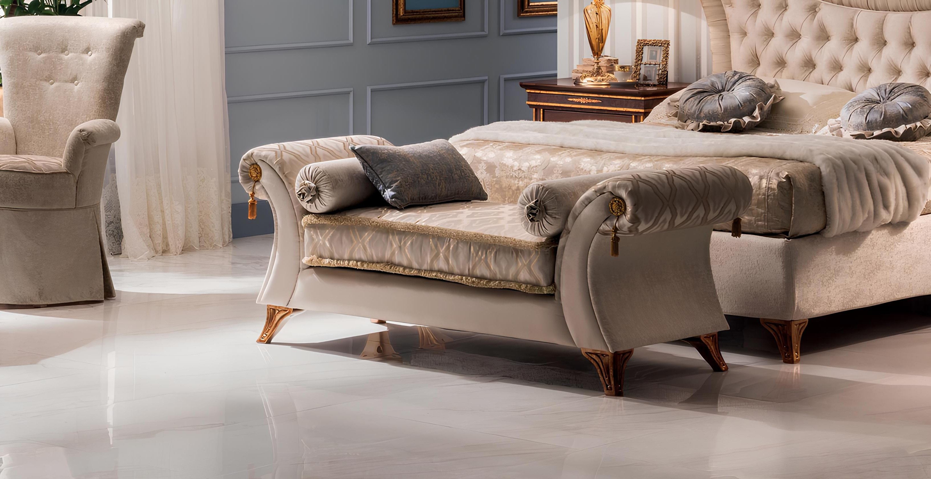 Xlmoebel Bettbank Chaiselounge Bank Barock Rokoko Jugendstil klassisch Textil, Made in Europa