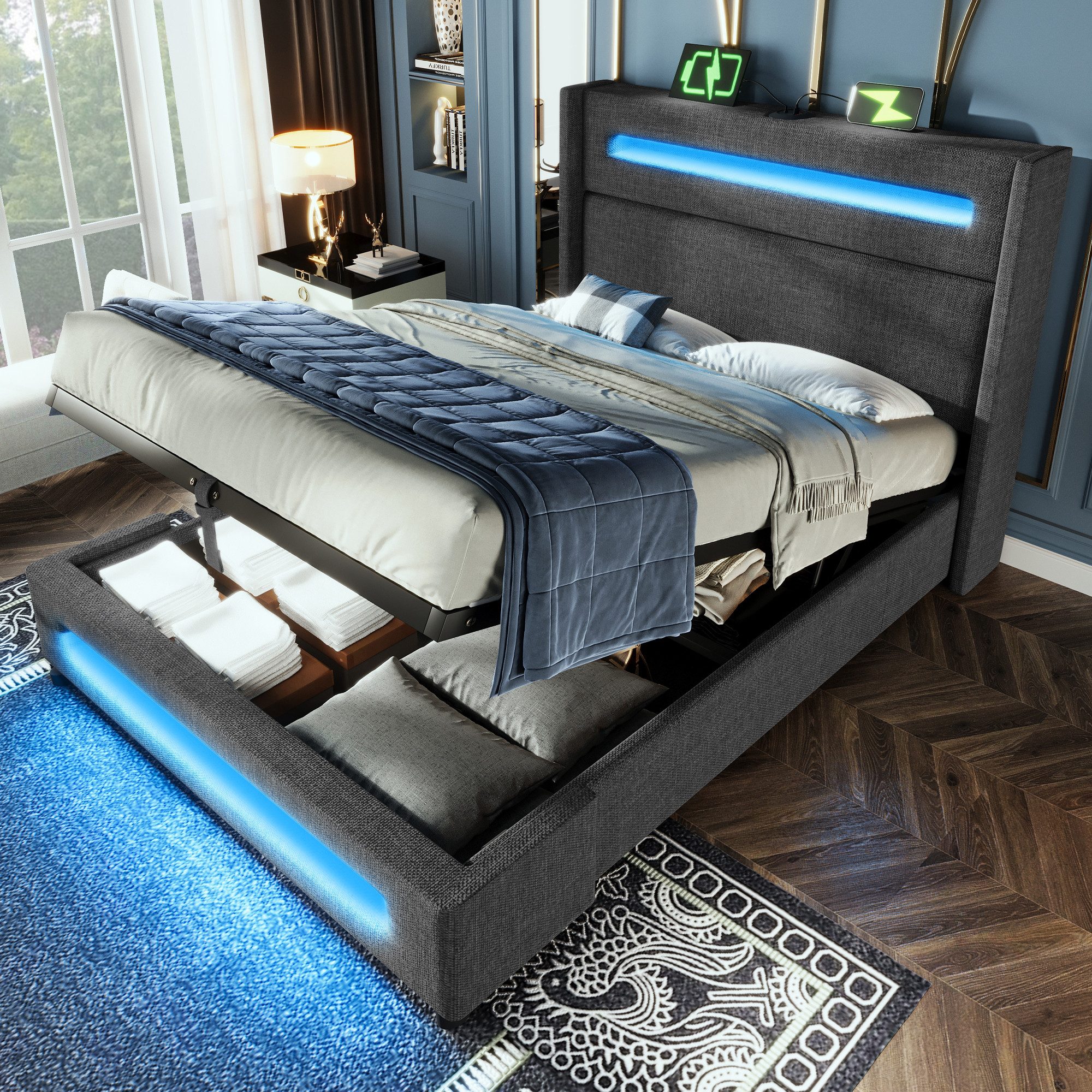 TavilaEcon Boxspringbett Modernes LED-Bett mit Ladestation günstig online kaufen