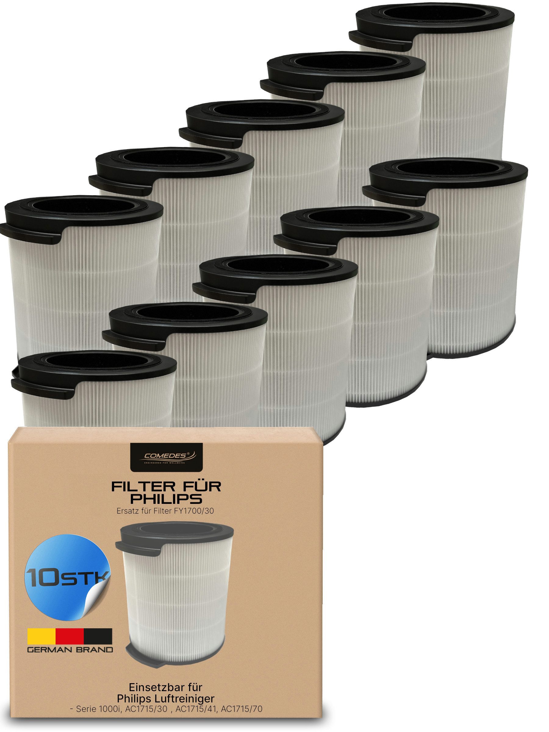 Comedes Ersatzfilter 10er Set Comedes Ersatzfilter einsetzbar statt Philips FY1700/30, Zubehör für Luftreiniger Philips AC1715, AC1711