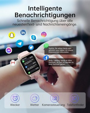 LLKBOHA IP68 wasserdichte Telefonfunktion Damen's Smartwatch (1,85 Zoll, Android/iOS), mit SpO2/Herzfrequenzmonitor Schlafmonitor, Schrittzähler