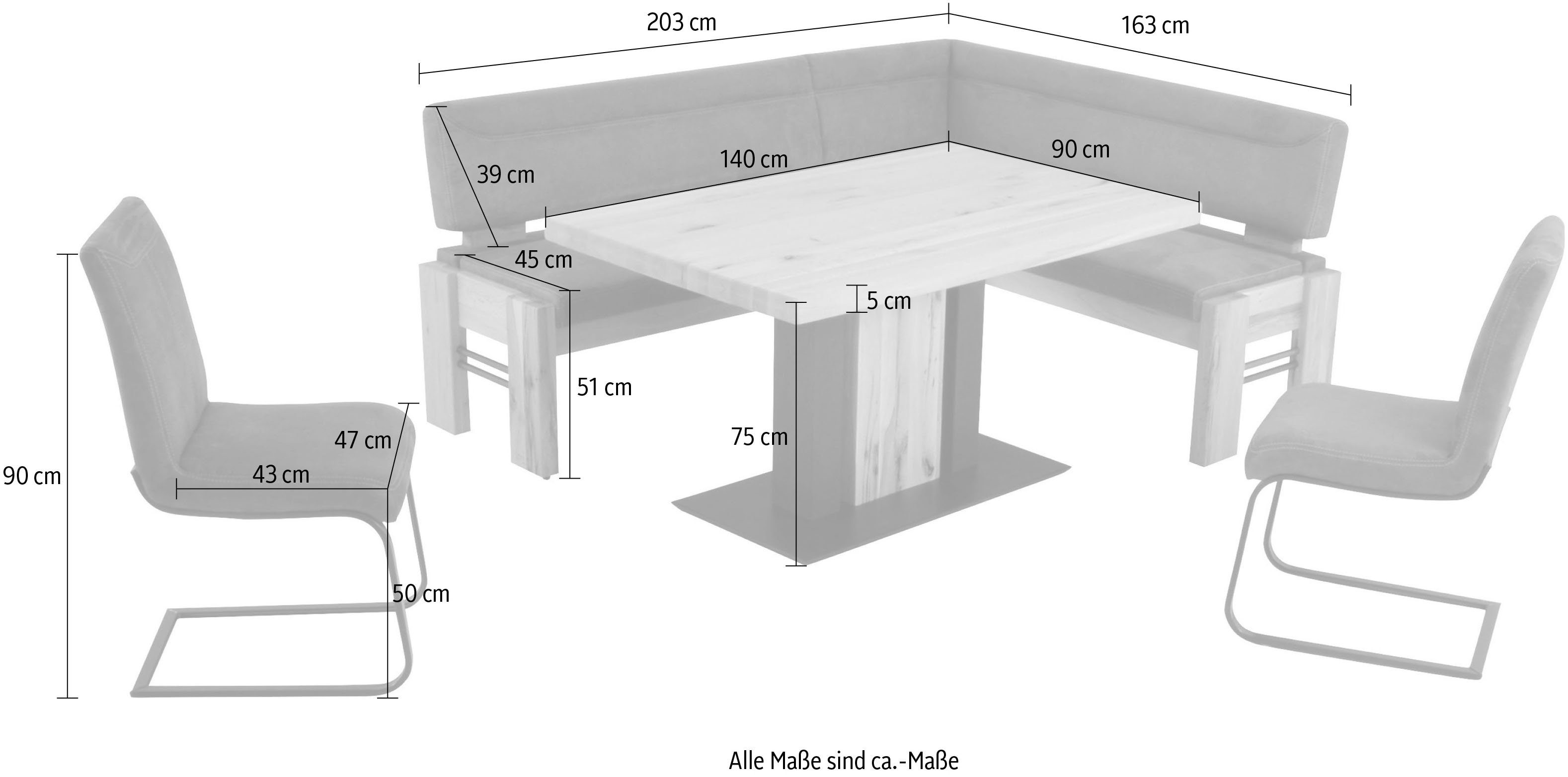 Komfort Floyd, links (Set, wahlweise Schenkel K+W & oder rechts Wohnen Stauraum-Eckbank, 203cm Eckbankgruppe langer 5-tlg),