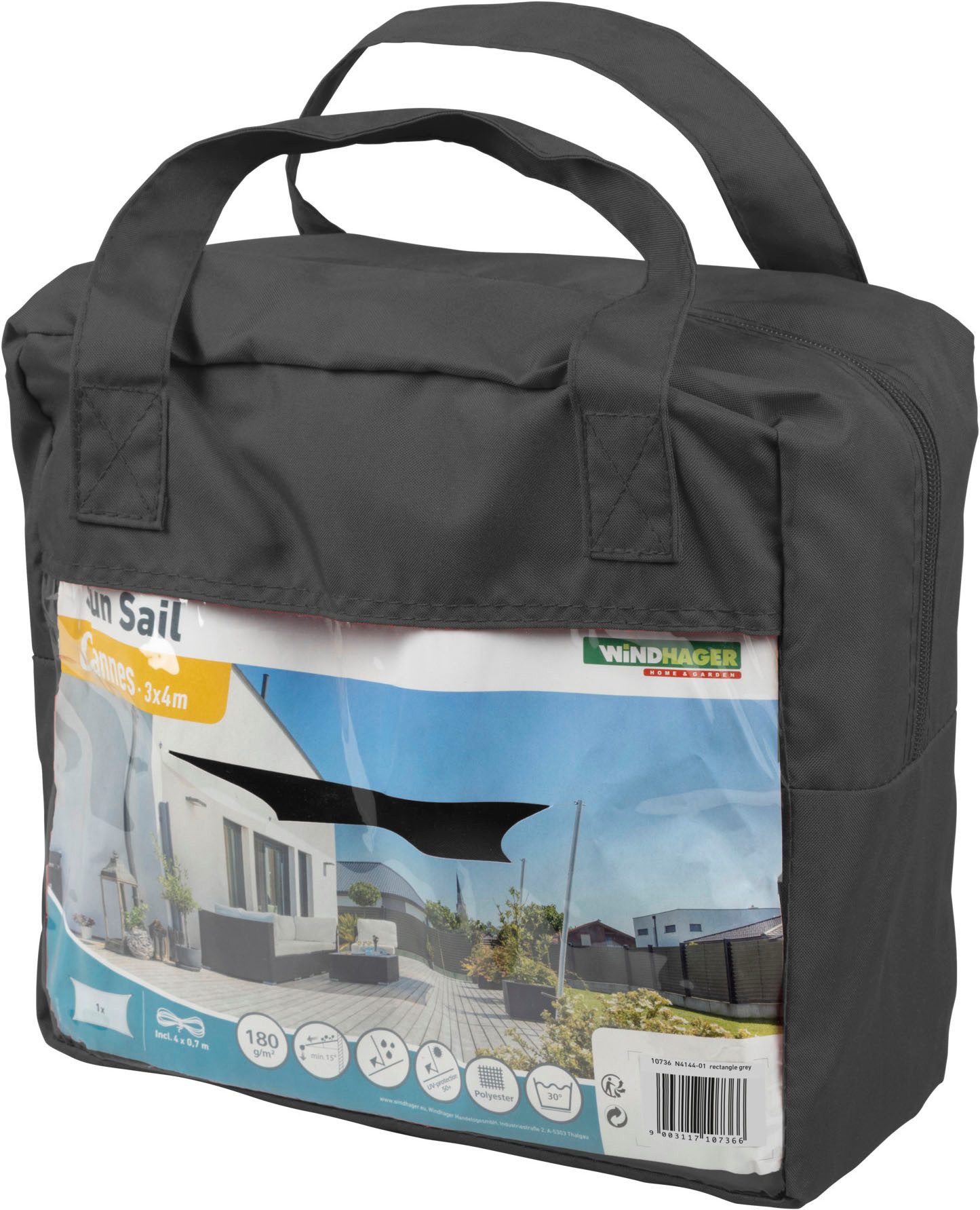 Windhager Sonnensegel Cannes, Rechteckiges Segel zur Beschattung von Terrasse, Balkon, (1-tlg), Sonnenschutz 3 x 4 m, erhältlich in anthrazit, grau, taupe oder weiß