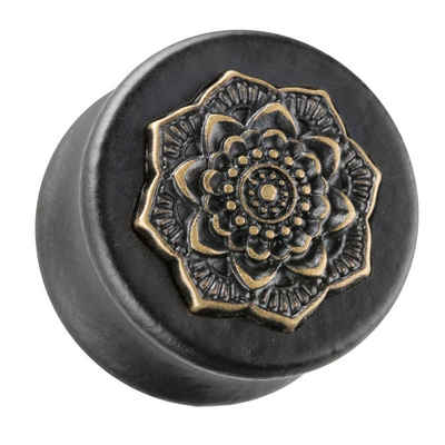 Taffstyle Plug Piercing Holz Mandala Blume Ethno Schwarz, Ohr Plug Flesh Tunnel Piercing Ohrpiercing Holz Mandala Blume Ethno