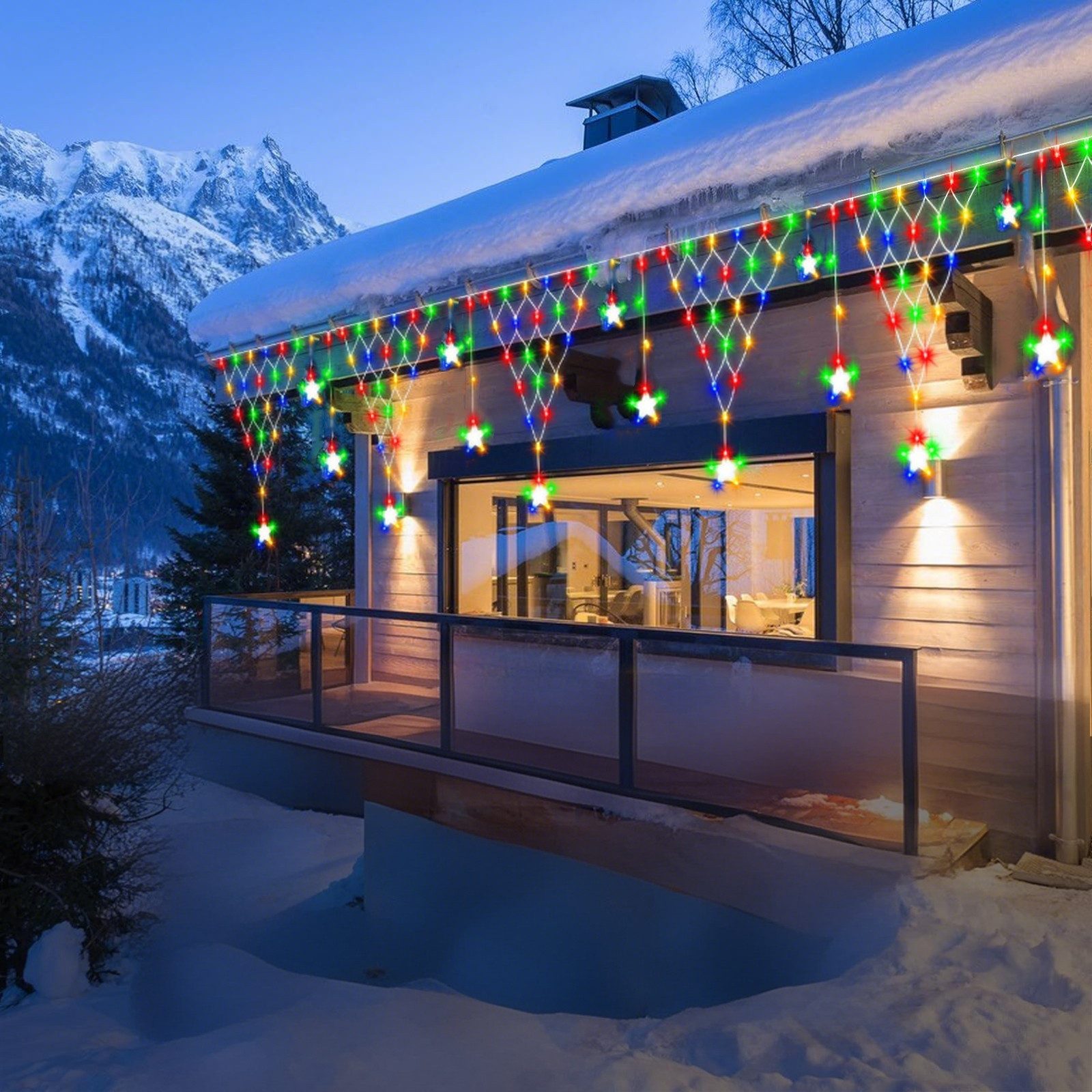 Rosnek LED-Lichtervorhang LED Lichterkette Sterne Weihnachten,LED Lichtervorhang Beleuchtung, Gartenbeleuchtung,für Party Garten Balkon Hochzeit Weihnachten – Bild 5 von 5
