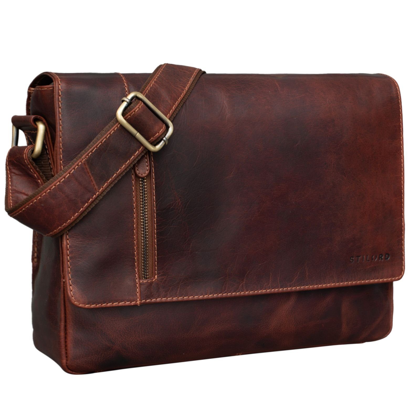 STILORD Schultertasche "Davis" Messenger Bag Leder 13 Zoll Umhängetasche Echtleder