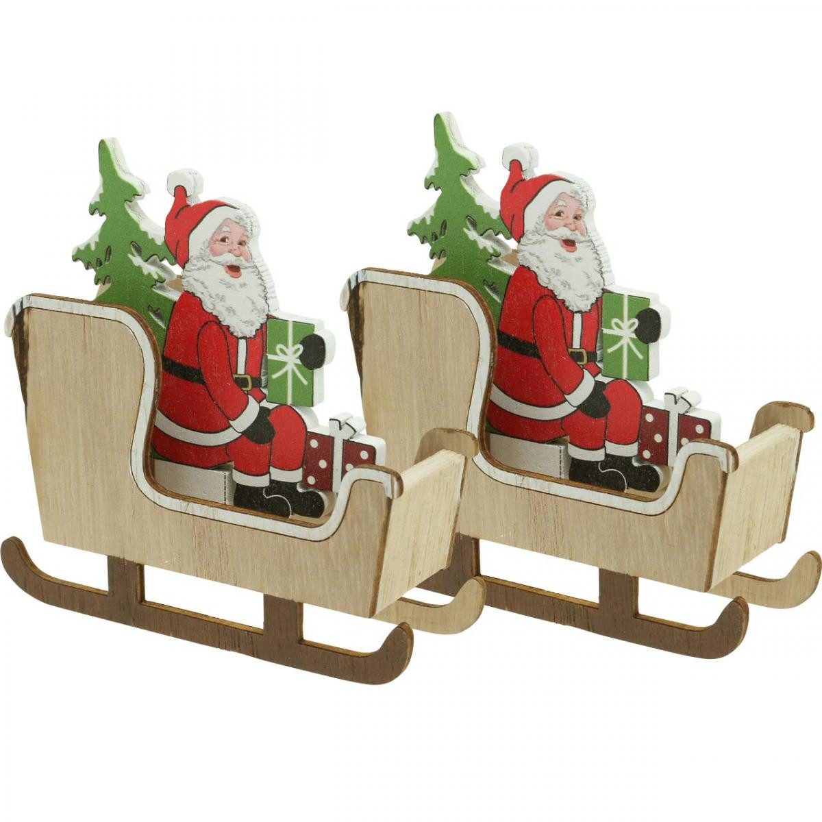 Florists Products Weihnachtsmann Deko Schlitten mit Weihnachtsmann für festliche, 2 Stück
