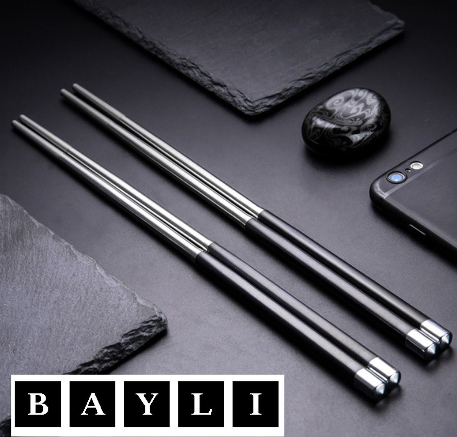 BAYLI Pizzaschneider Bayli 1 Paar Chinesische Essstäbchen Set aus Edelstahl, edle Sushi