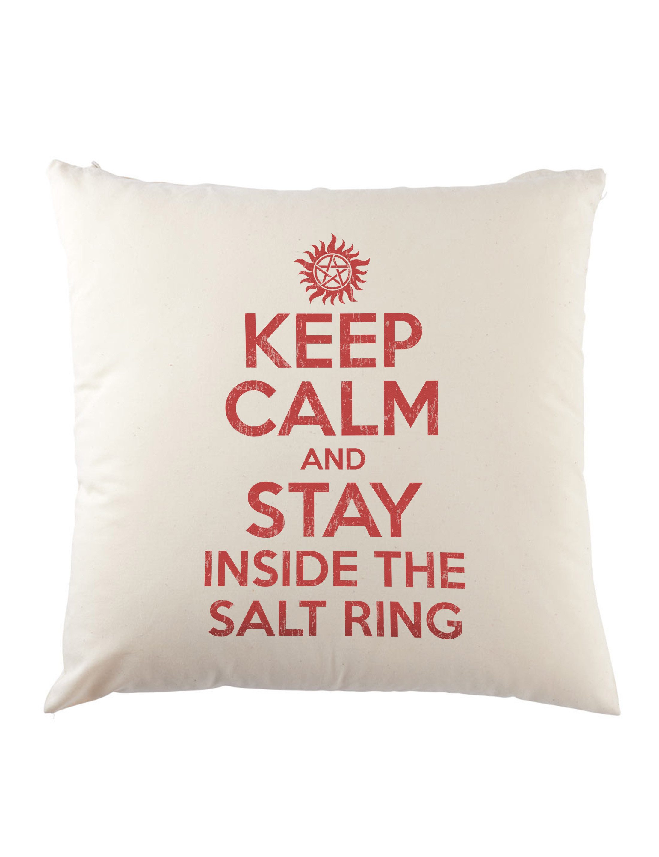 Urban Backwoods Dekokissen Keep Calm And Stay Inside The Salt Ring Dekokissen Supernatural Fun, Logo Pentragramm Pentacle Flaming