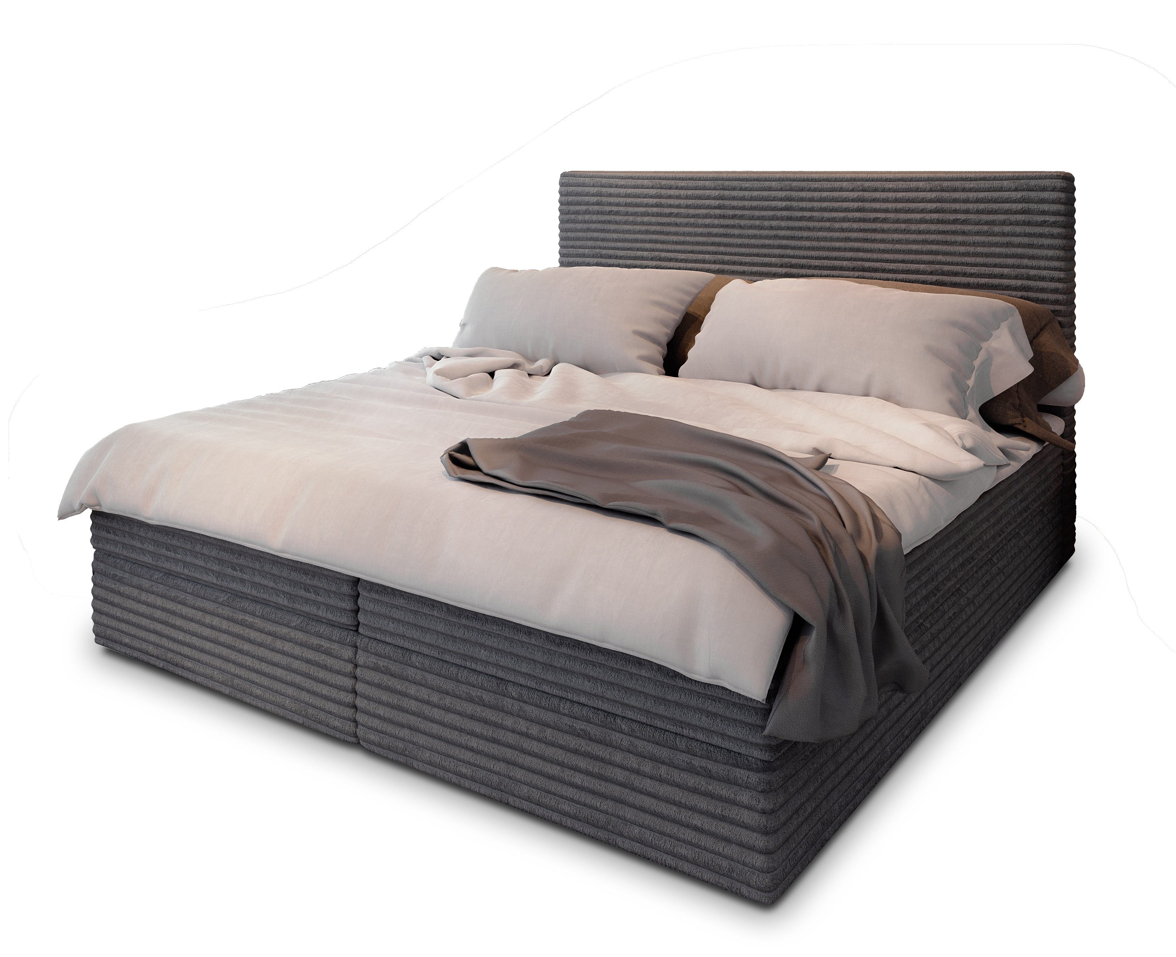 Masseno Boxbett PISA 140x200 cm mit Bonell Matratze und Topper, Doppelbett, Polsterbett mit Kopfteil, Boxspringbett
