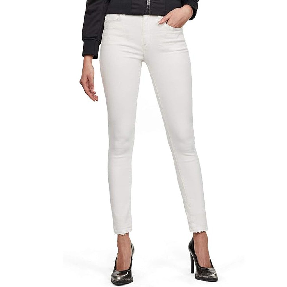 G-STAR Gerade Jeans RAW Damen 3301 High Skinny Ripped Edge Ankle 25W/32L (1-tlg) Jeans Hose Weiß