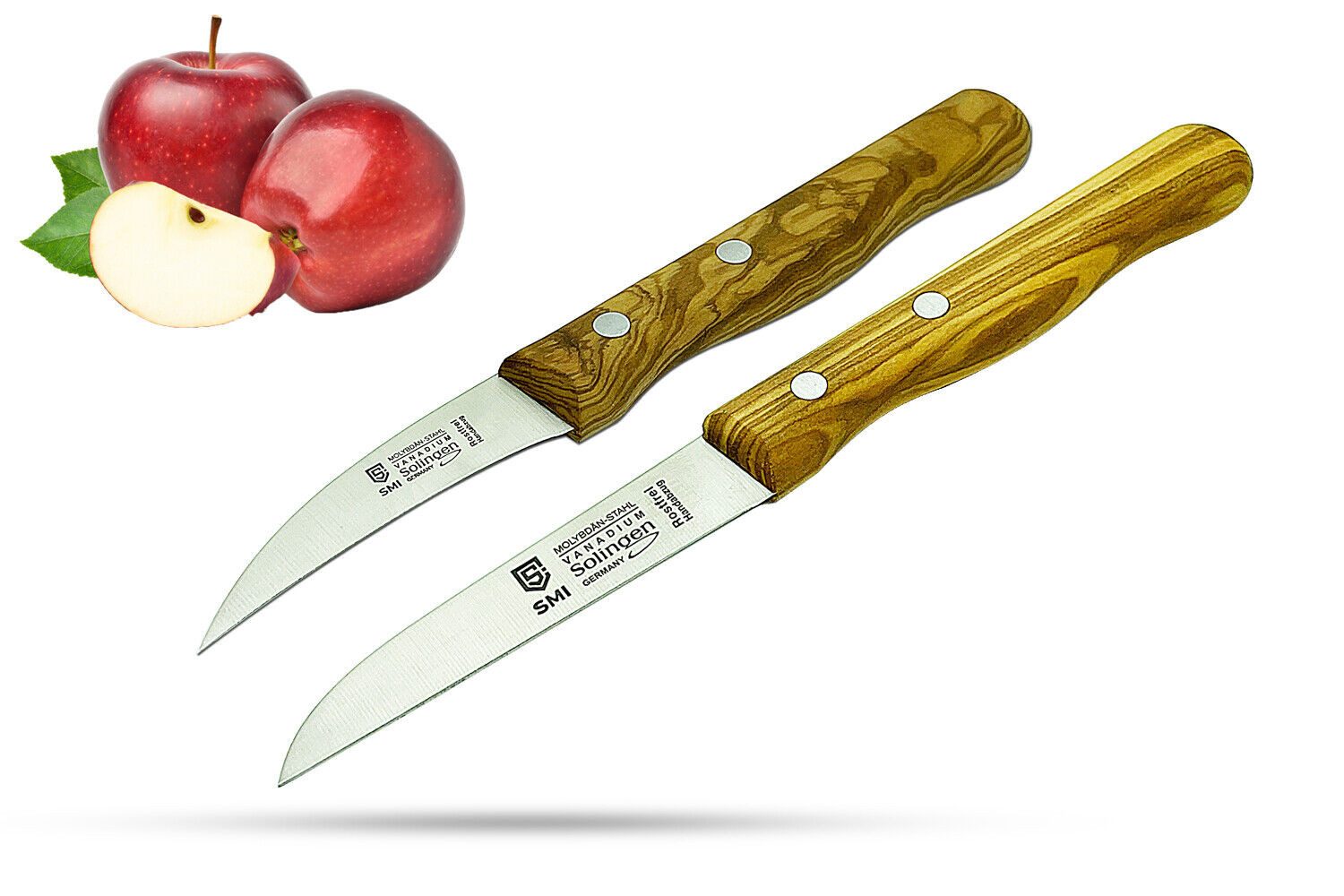 SMI Obstmesser Solingen Schälmesser Set Olivenholz Gemüsemesser Gebogen Gerade