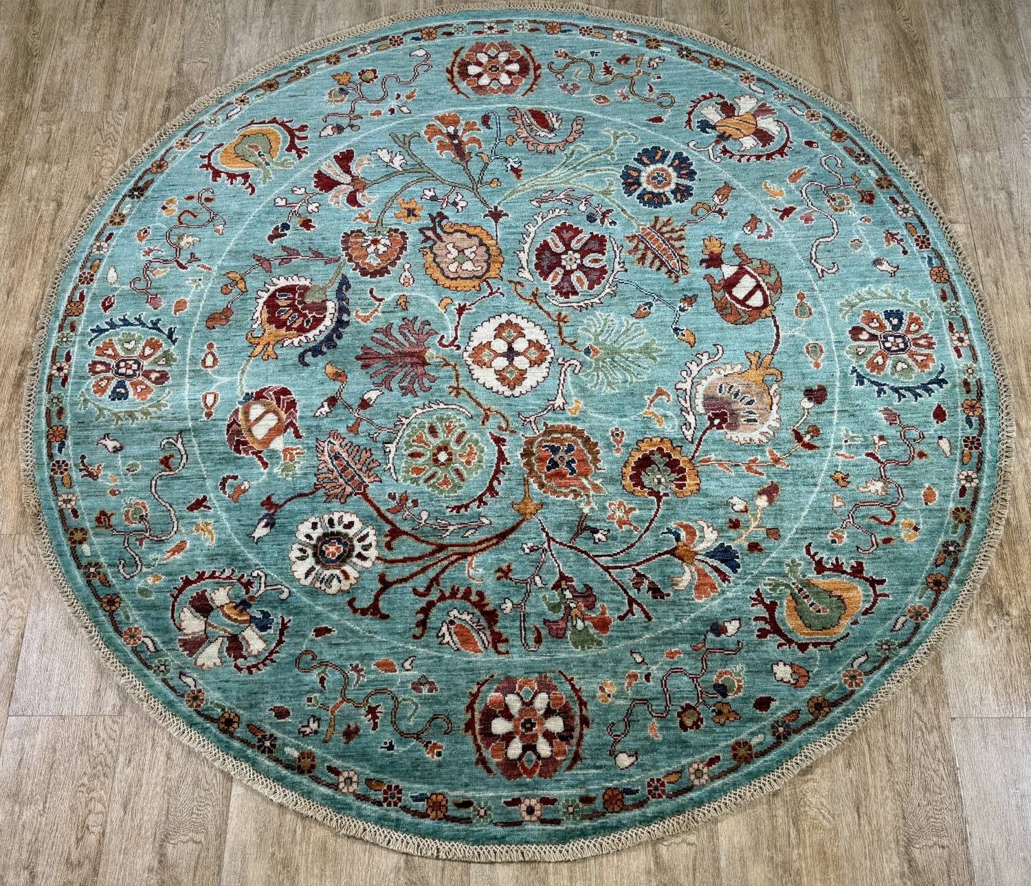 Rug Studios Teppich ZIEGLER-FEIN ORIGINAL, Rechteckig, Höhe: 8 mm, Handgeknüpft, 182 x 180 cm, Türkis-Aqua