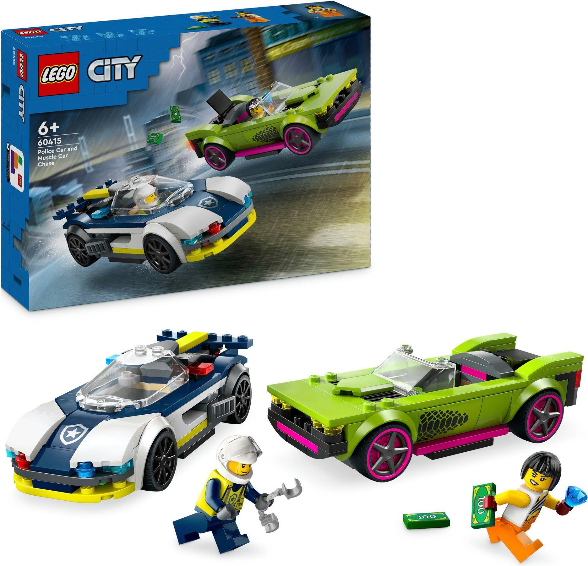 LEGO® Konstruktionsspielsteine Verfolgungsjagd mit Polizeiauto und Muscle Car (60415), LEGO City, (213 St), Made in Europe