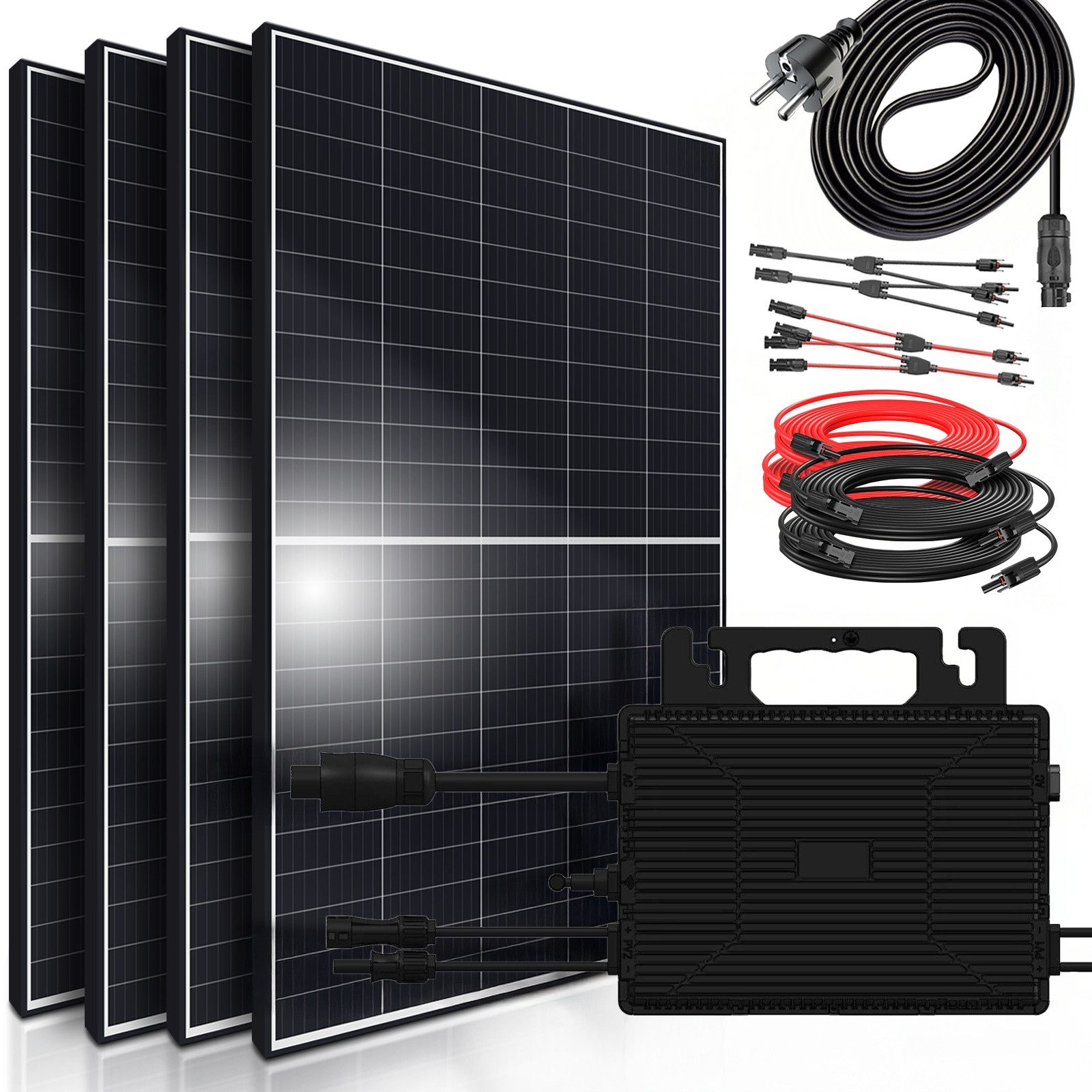 SUNNIVA Balkonkraftwerk 1800W/800W komplett Steckdose, (Astro Energy 800W Wechselrichter - PV Solaranlage Komplettset - 4x 450W (1800W) Solarmodule - inkl. 5m Kabel - Bluetooth, WIFI)