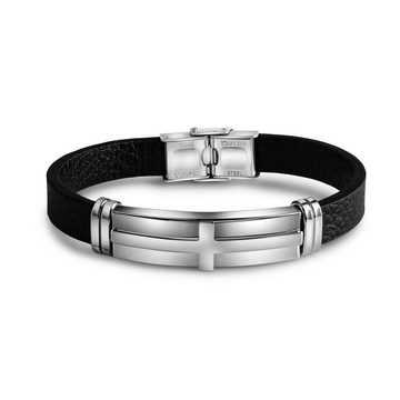 Zeeme Armband Edelstahl schwarzes Leder